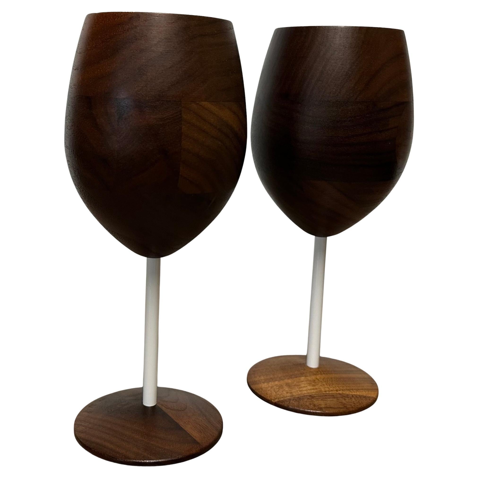 Rare Pair of David Rasmussen Walnut Wine Goblets from the 