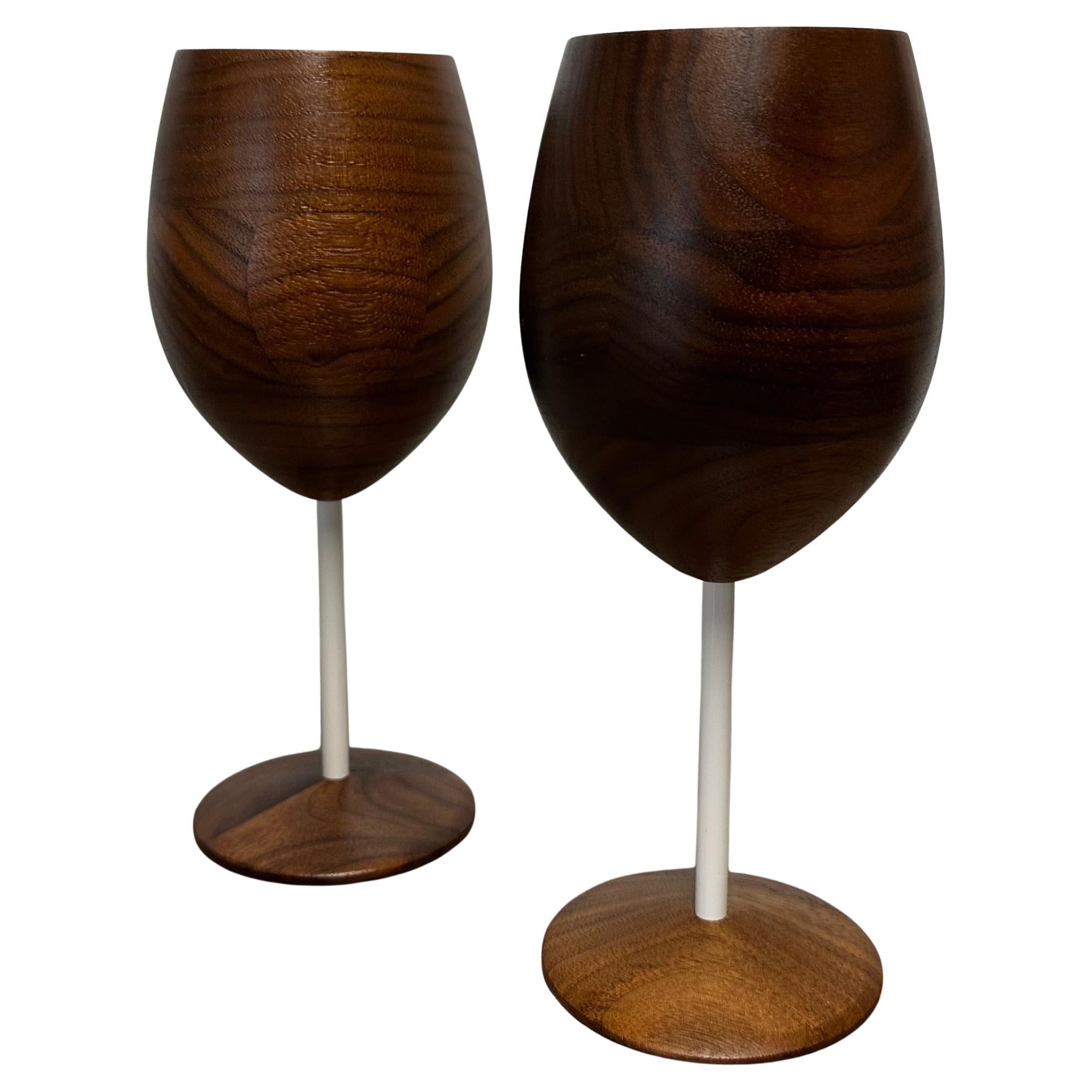 Mid-Century Modern Rare Pair of David Rasmussen Walnut Wine Goblets from the 