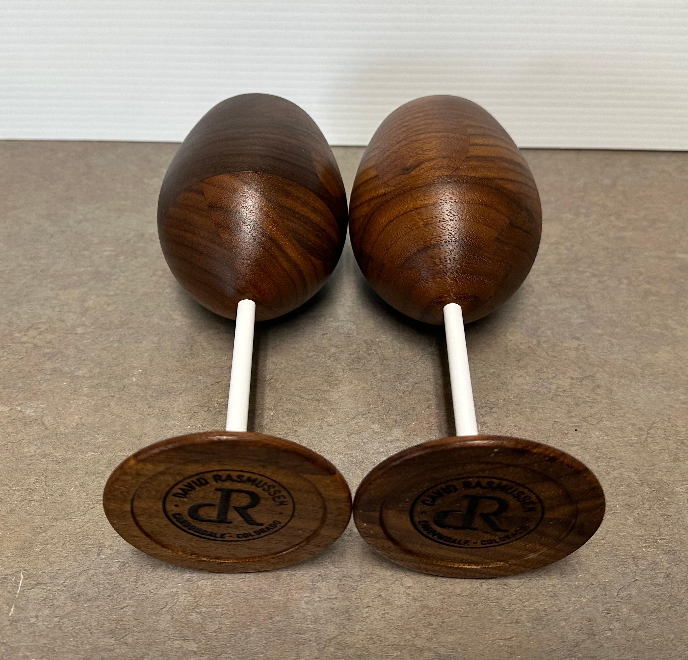 Rare Pair of David Rasmussen Walnut Wine Goblets from the 