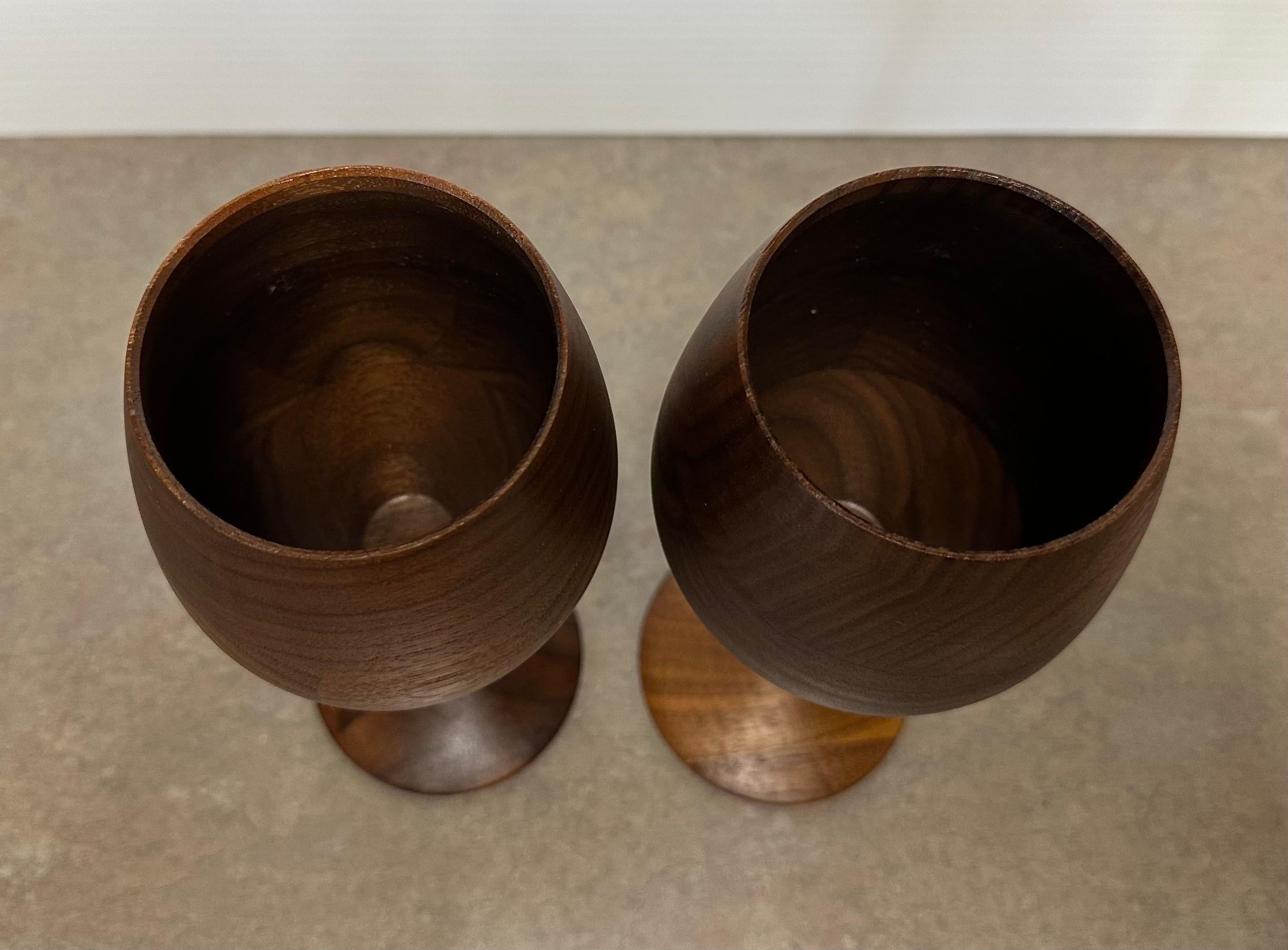 Aluminum Rare Pair of David Rasmussen Walnut Wine Goblets from the 