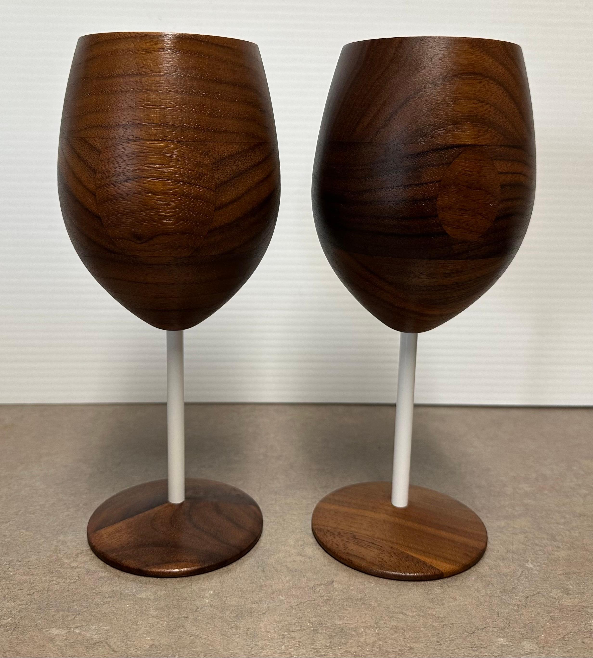 Rare Pair of David Rasmussen Walnut Wine Goblets from the 