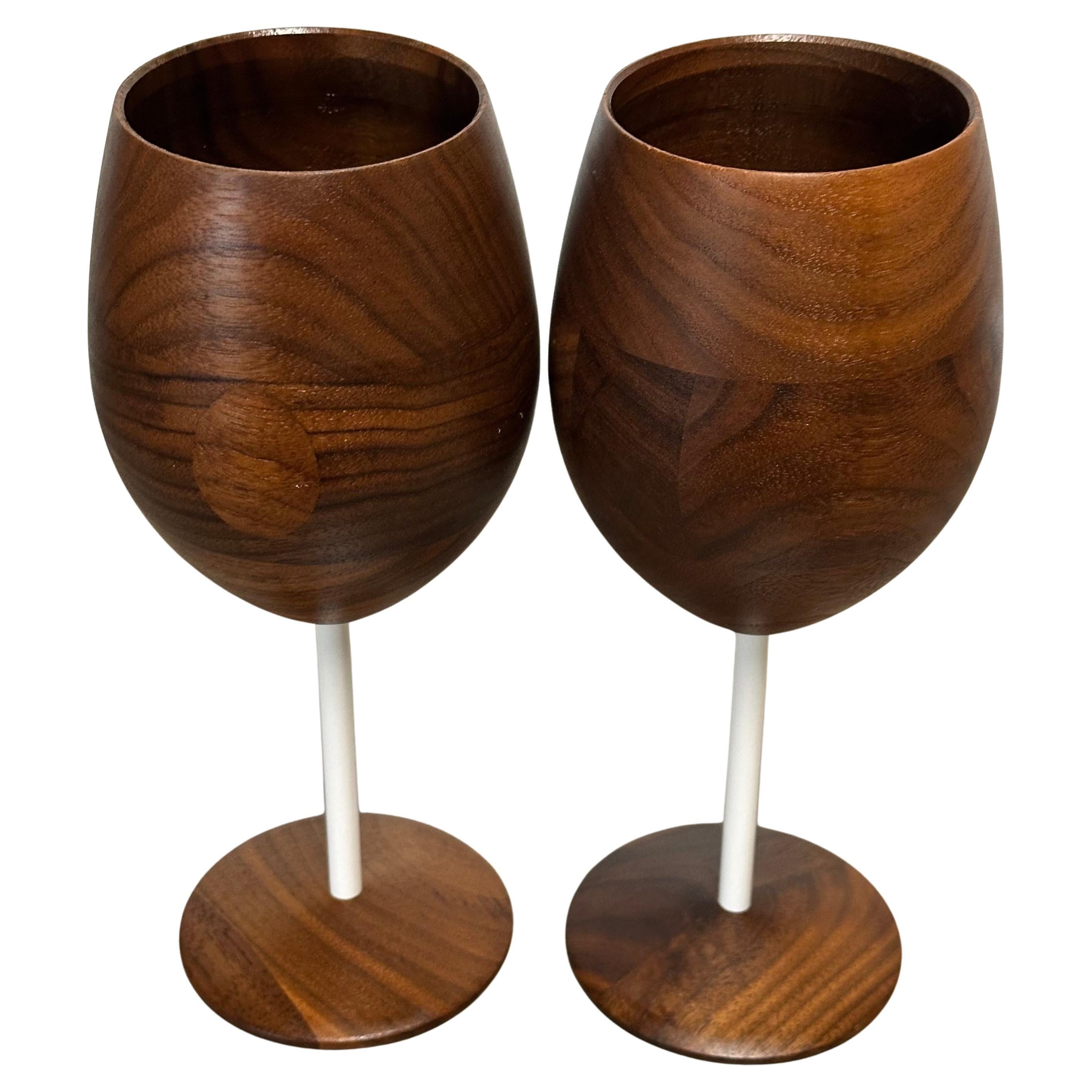 Rare Pair of David Rasmussen Walnut Wine Goblets from the "Blasphemy" Line For Sale