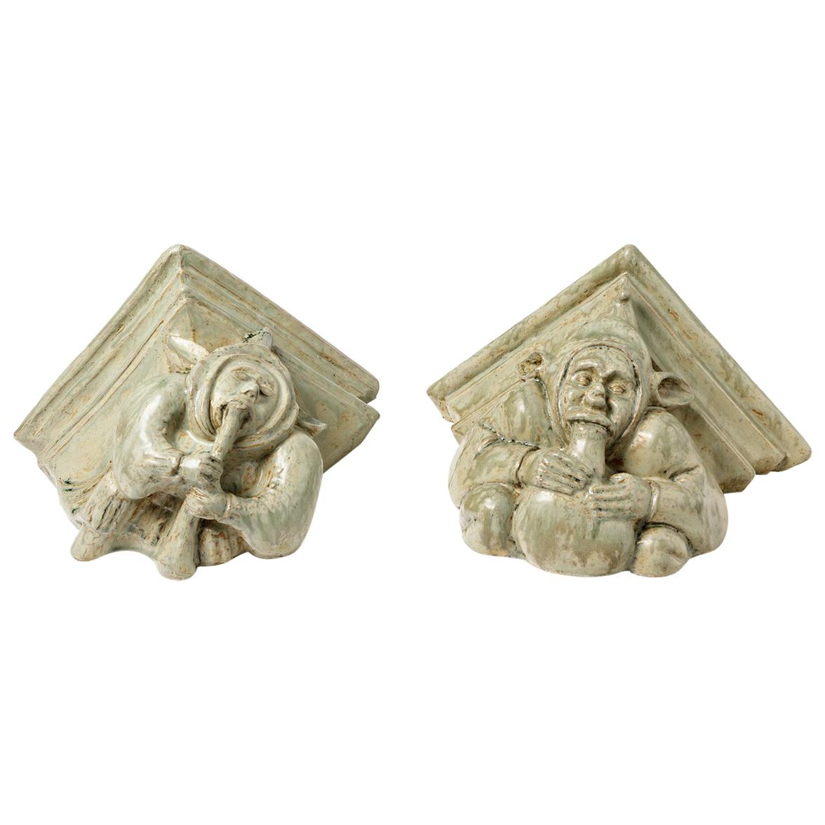 Rare Pair of Decorative Wall- Mounted Ceramic by Alfred Renoleau, circa 1900
