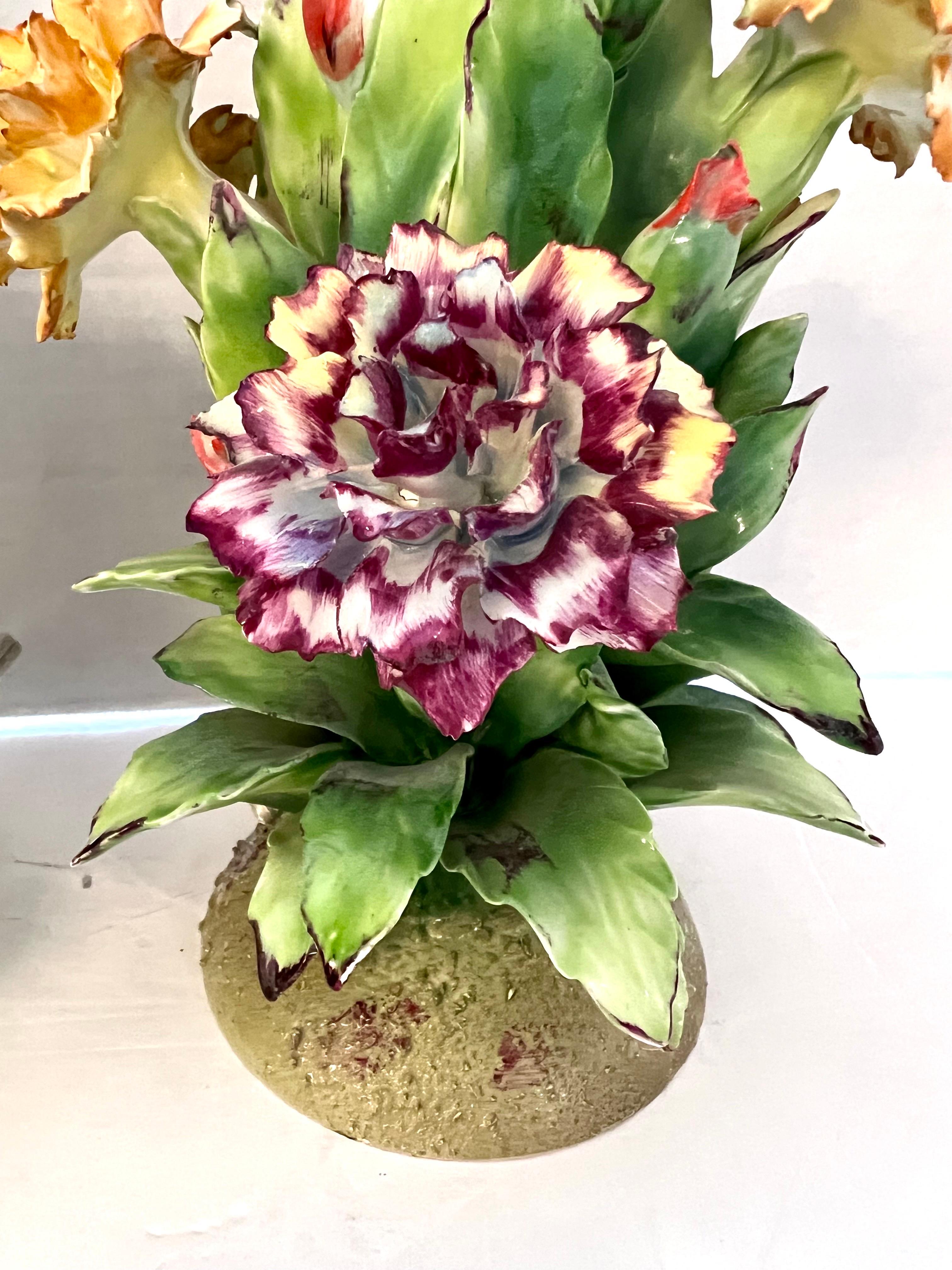 Italian Rare Pair of Diminutive Capodimonte Porcelain Floral Bedside Table Lamps