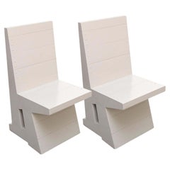 Rare Pair of Dom Hans van der Laan Easy Grey Wood Chairs 