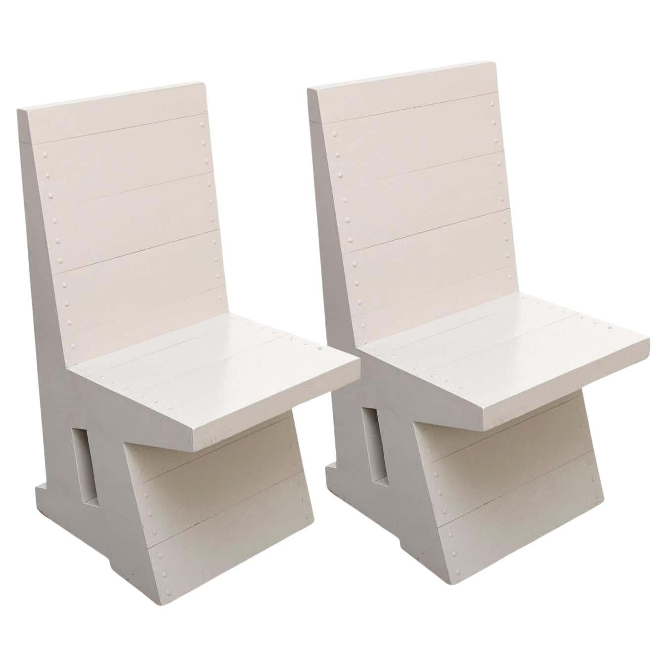 Rare Pair of Dom Hans van der Laan Easy Grey Wood Chairs