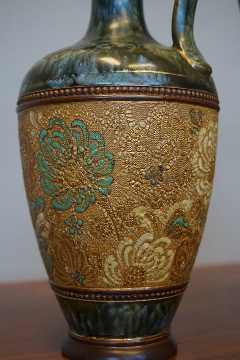 Rare Pair of Doulton Lambeth Vases with Striking Golden and Enameled