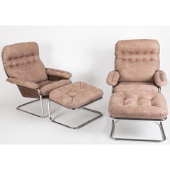 Rare Pair of Dux Lounge chairs and Ottomans attributed to Bruno Mathsson, 1970