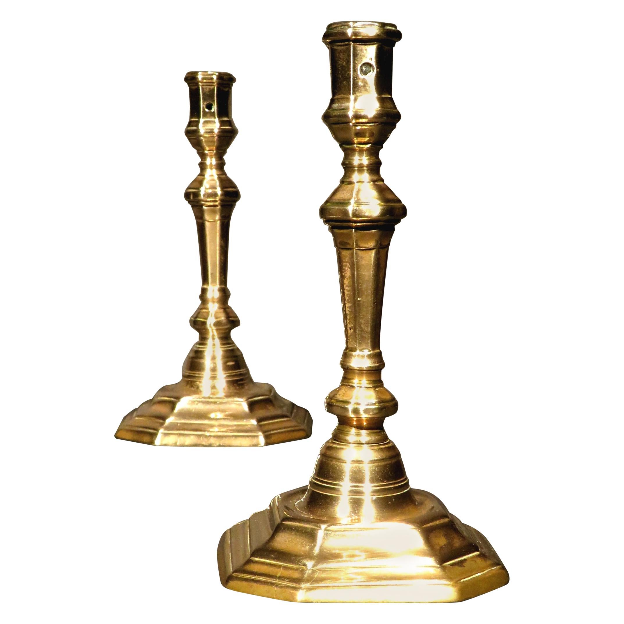 Rare Pair of Early 18th Century Bell Metal Candlesticks, France Circa 1710