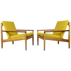 Rare Pair of Early 1950 Aksel Bender Madsen lounge chairs for Bovenkamp Oak Teak