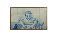 Rare Pair of Early 19th C Portuguese Hand-Painted Azulejo Panels - Bakery scenes