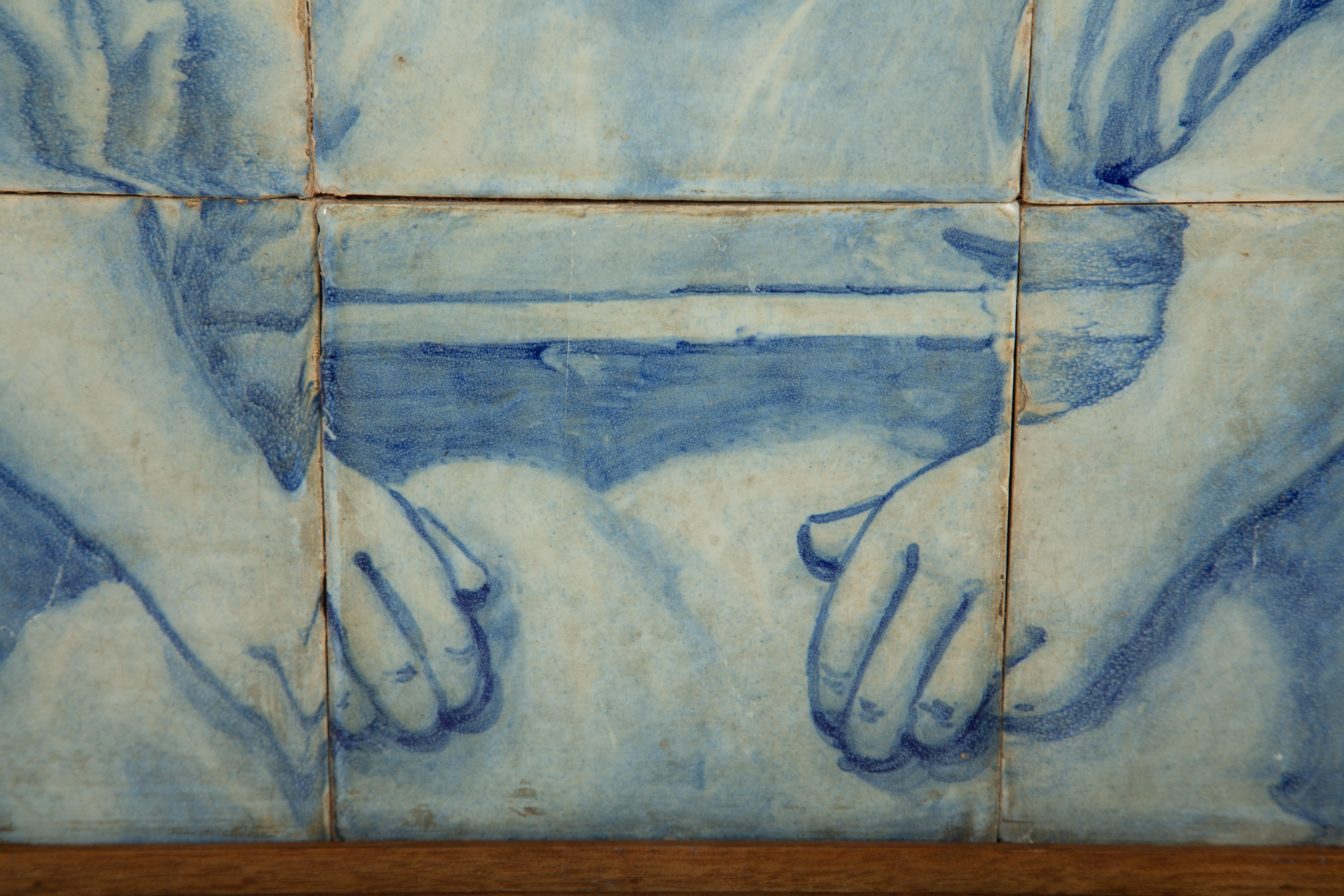 Céramique Rare paire de panneaux Azulejo portugais peints à la main au début du 19e siècle - Scènes de boulangerie en vente