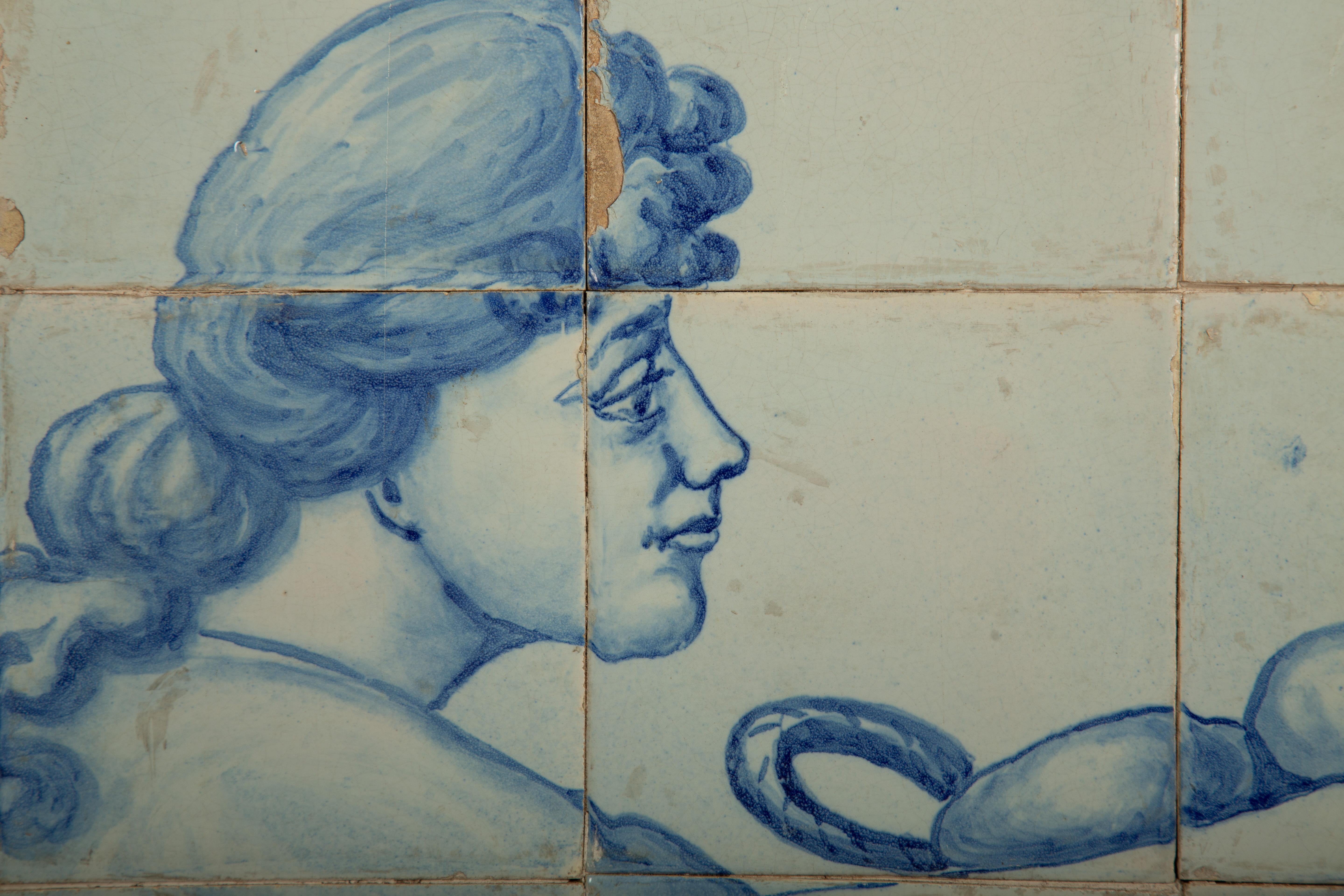 Rare paire de panneaux Azulejo portugais peints à la main au début du 19e siècle - Scènes de boulangerie en vente 1