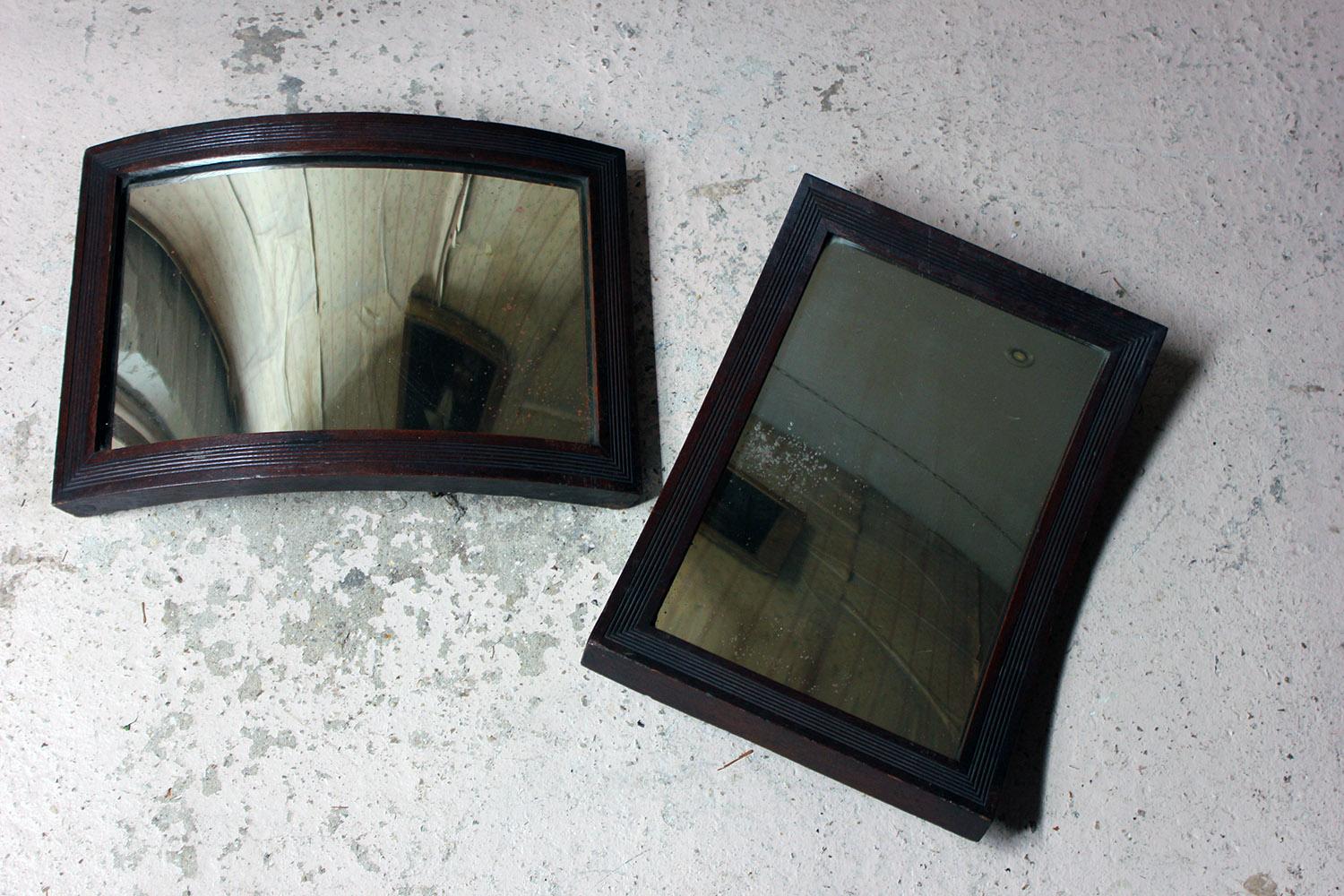 Rare Pair of Convex & Concave Oak Optometrists Wall Mirrors, circa 1925 2