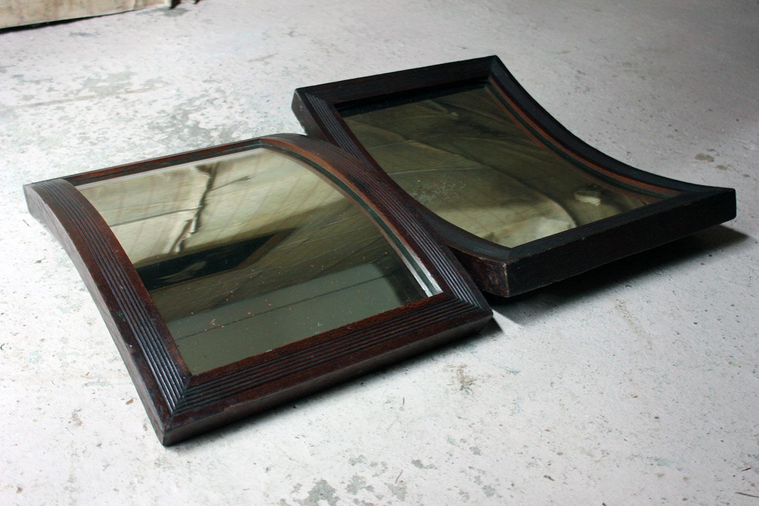 Early 20th Century Rare Pair of Convex & Concave Oak Optometrists Wall Mirrors, circa 1925