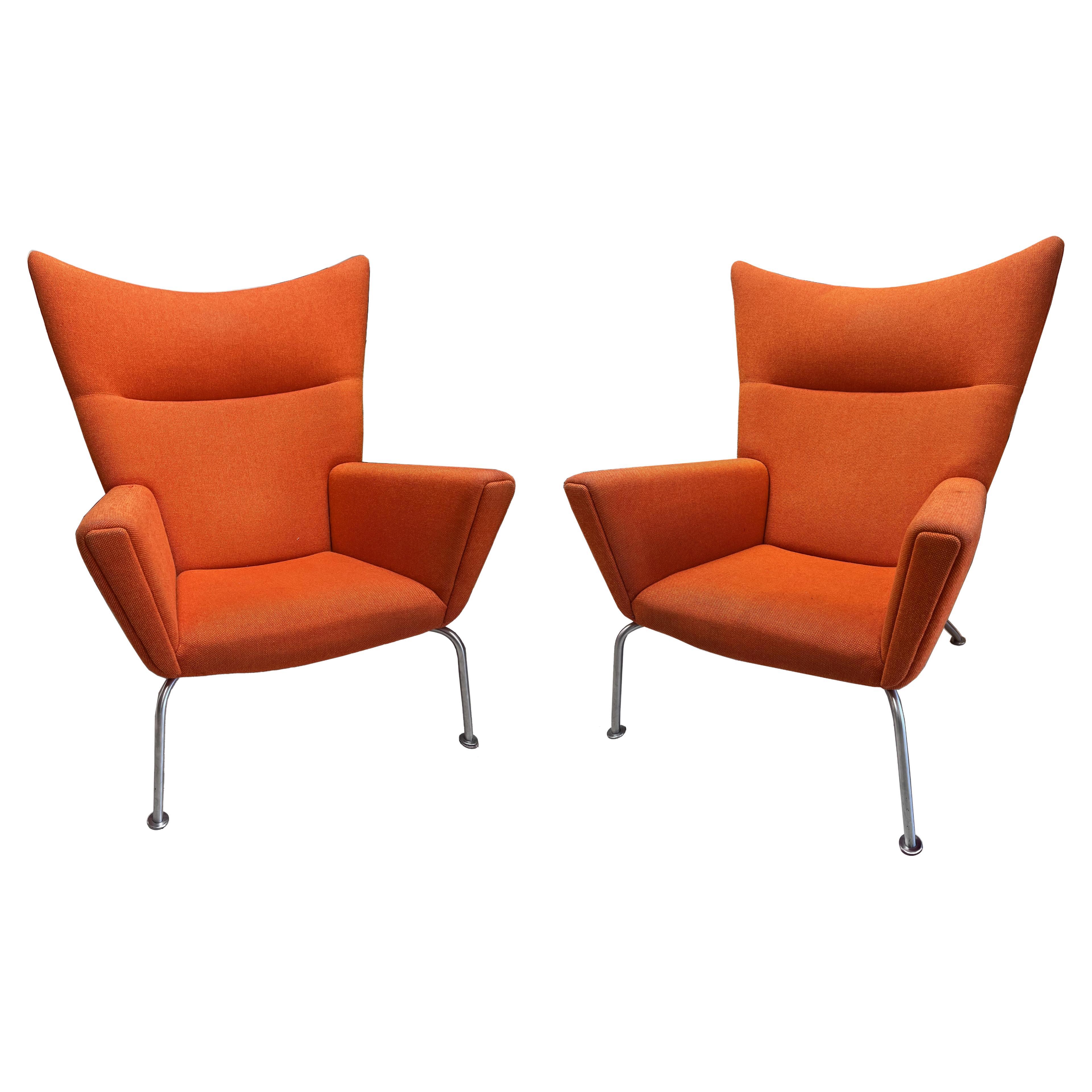 Rare Pair of Early Hans Wegner for Carl Hansen Wing Chairs 