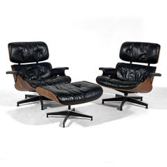 Rare Pair of  Early Rosewood Eames Lounge Chairs