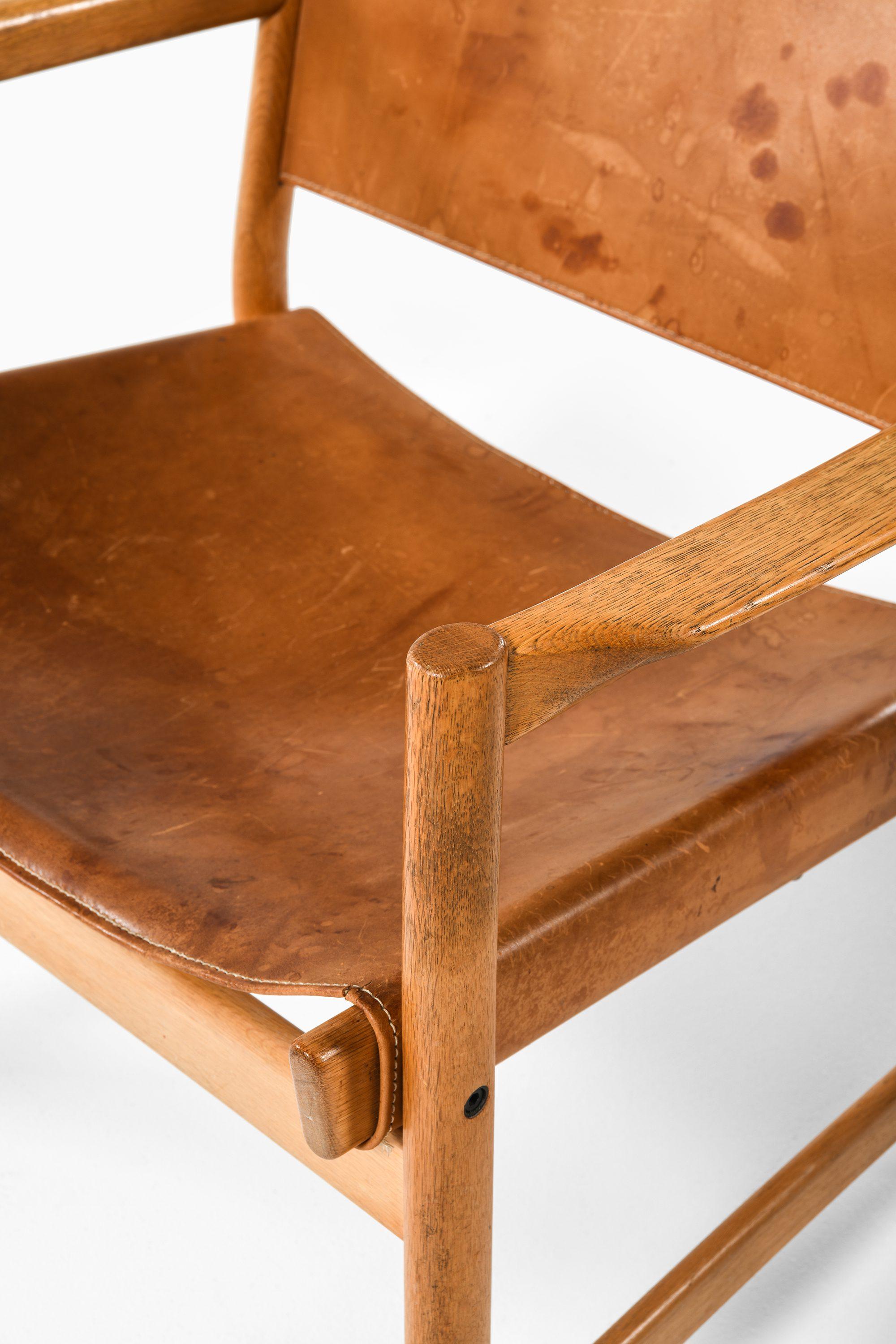 Danish Rare Pair of Easy Chairs in Oak and Leather by Alf Svensson, 1960's For Sale