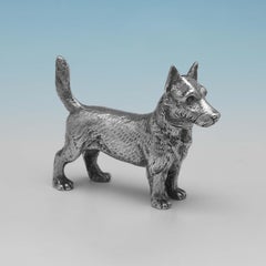 Rare Pair of Edwardian Sterling Silver Dog Pepper Pots - Terrier Models - 1904