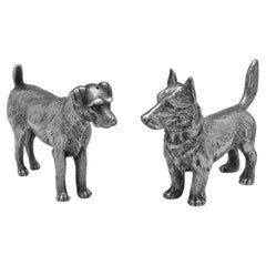 Rare paire de poivrières édouardiennes en argent sterling pour chien - modèles de terrier - 1904