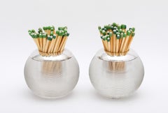 Rare Pair of Edwardian Sterling Silver-Mounted Threaded Crystal Match Strikers