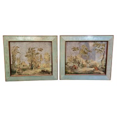 Antique Rare Pair of Eglomise Reverse Glass Paintings