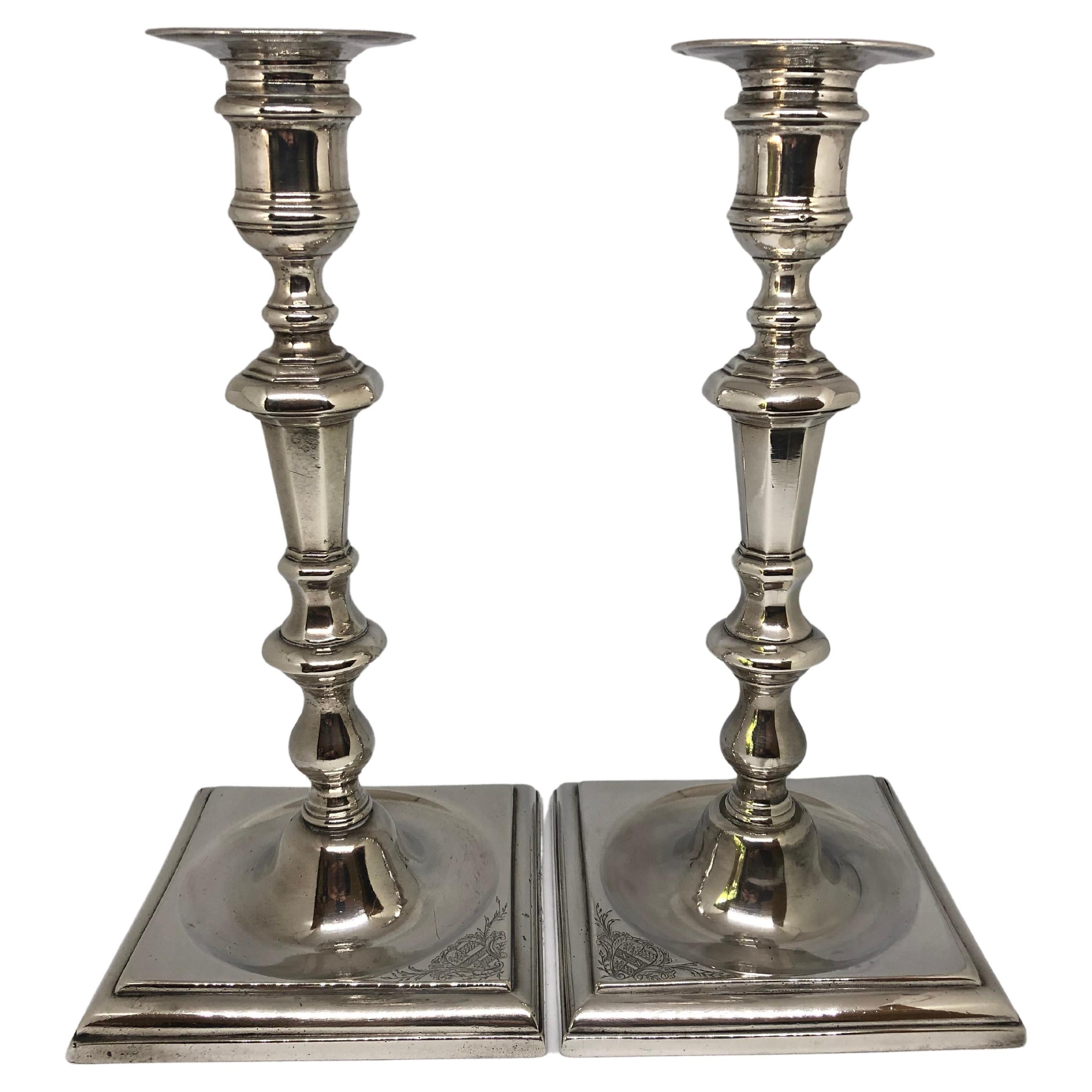 Very Rare Pair of Eighteenth-Century Irish Silver Cast Candlesticks, c.1760.