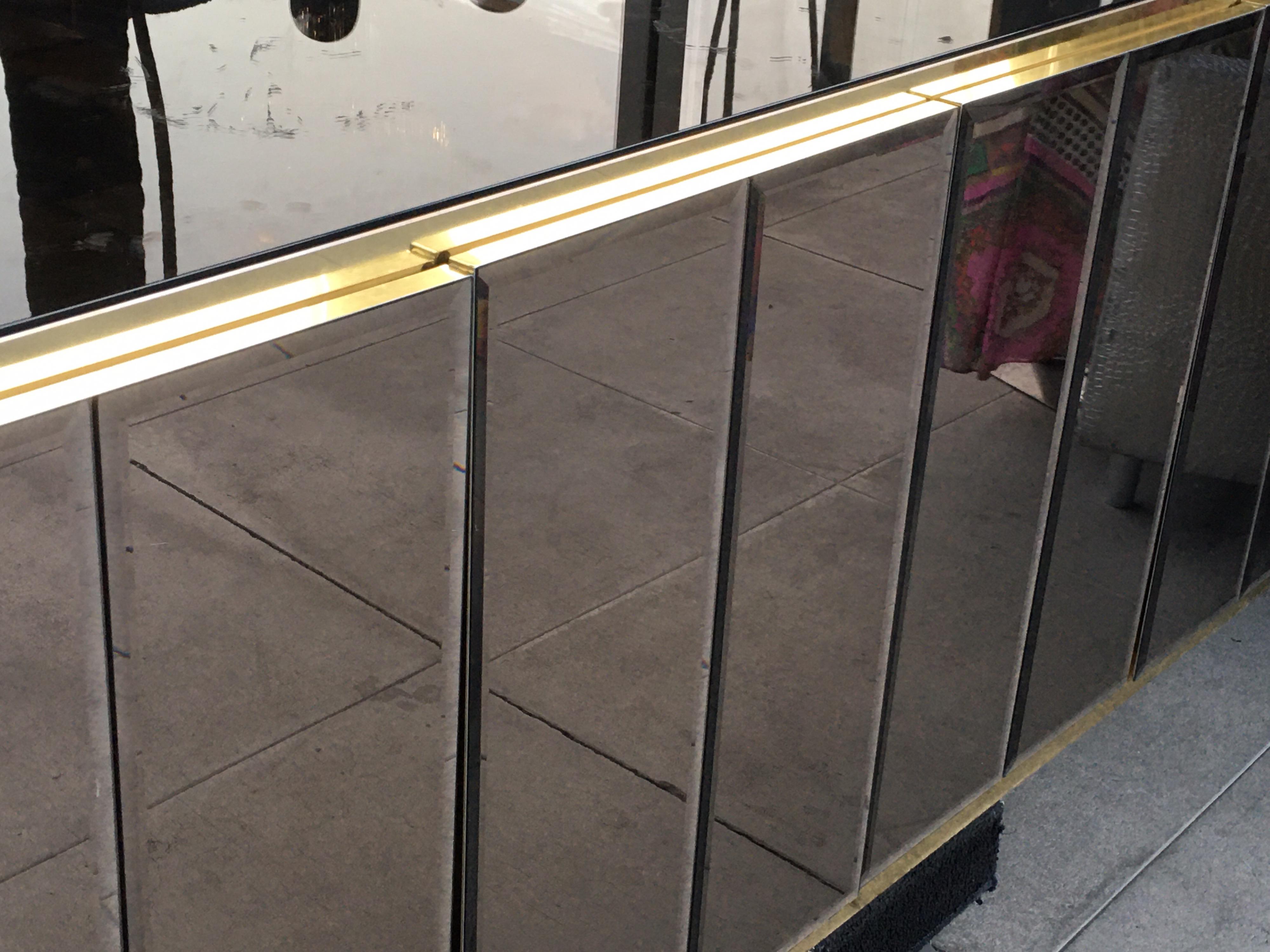 Modern Rare Pair of Ello Brass and Mirror Sideboard Credenza from Glamorous Estate