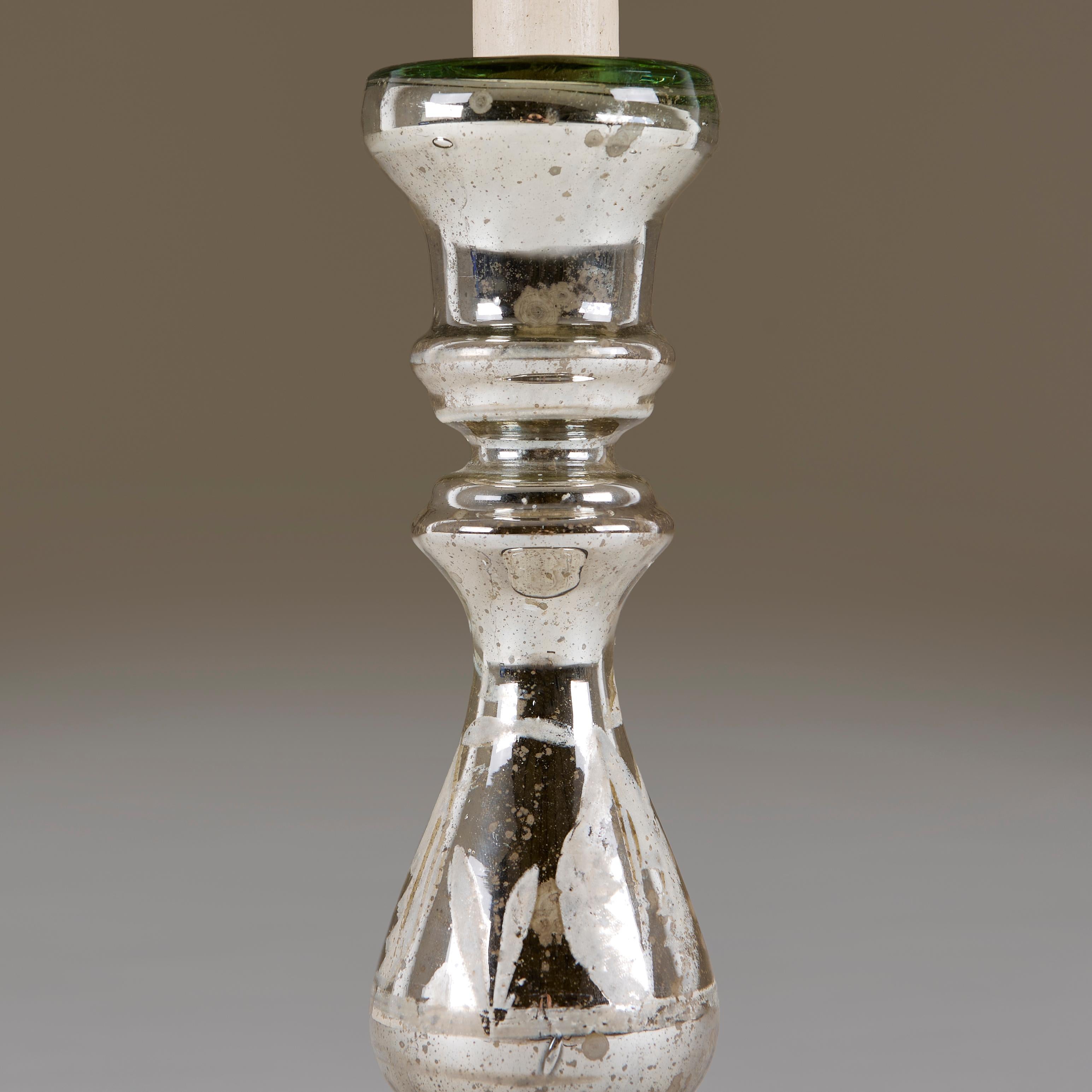 Mid-20th Century Vintage Mercury Glass table Lamps with shades. 1940s, English, set For Sale