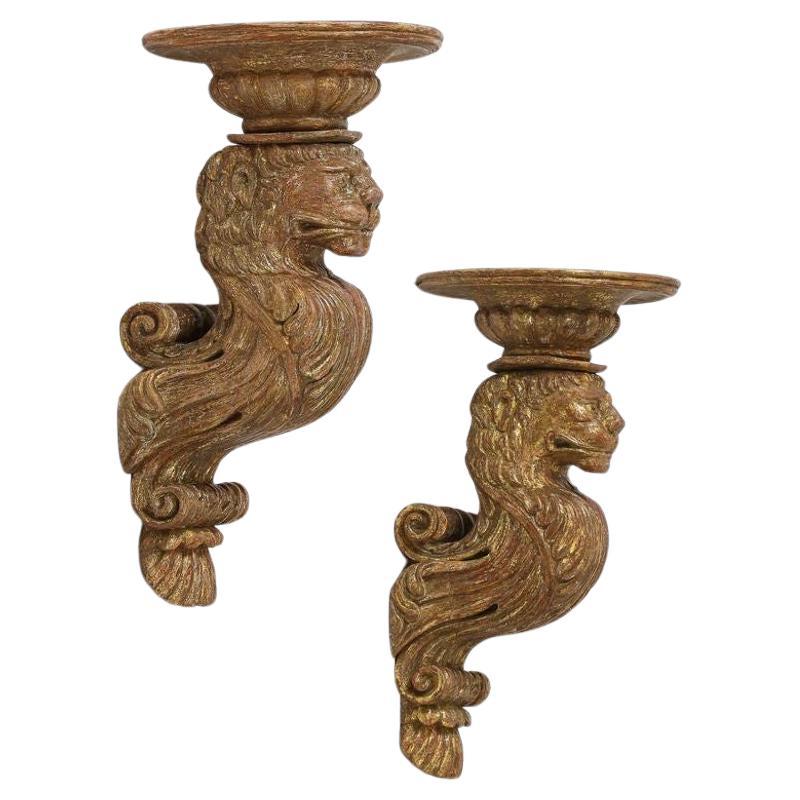 Rare Pair of English Giltwood Brackets For Sale