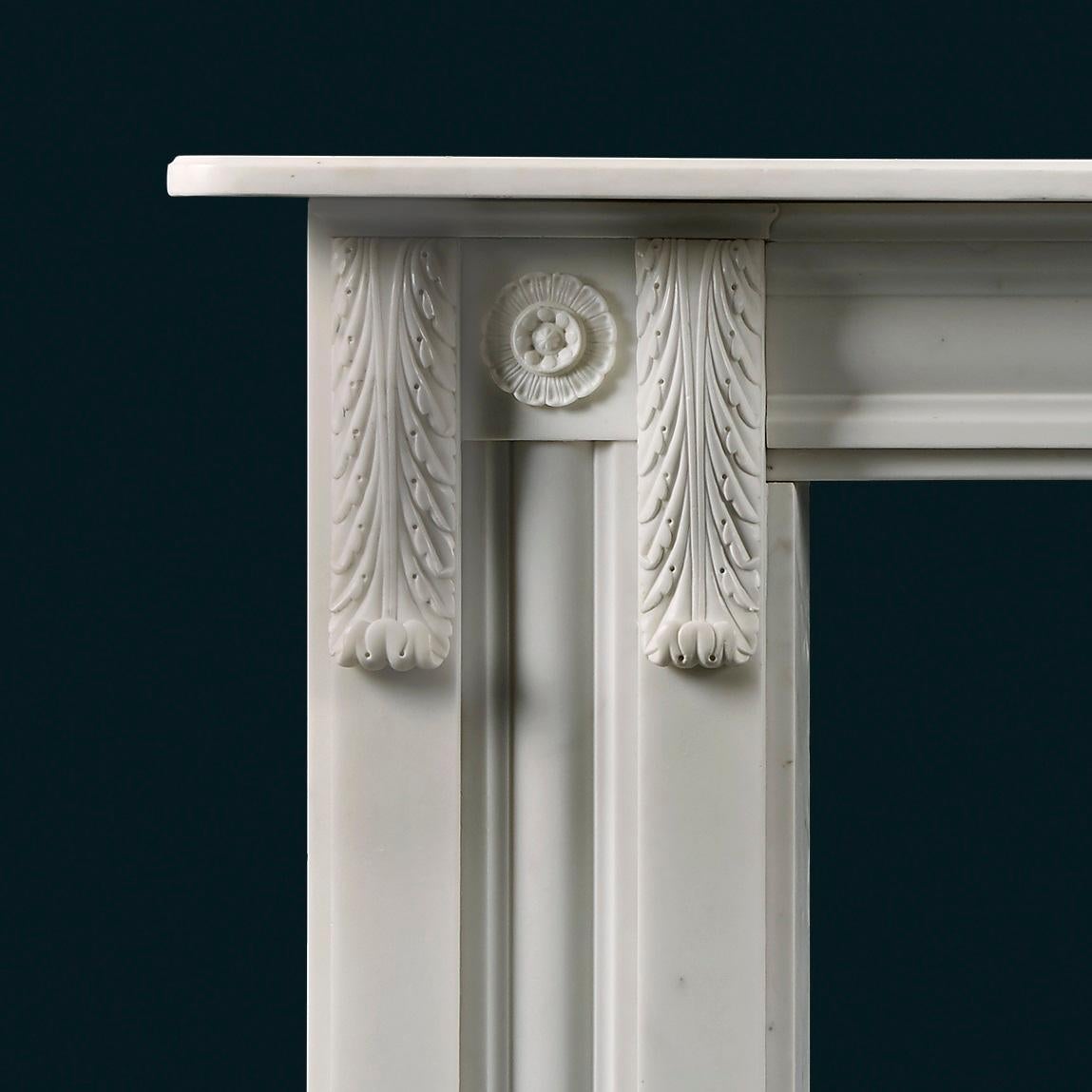 British Pair of 19th Century English, Late Regency, Statuary Marble Fireplaces