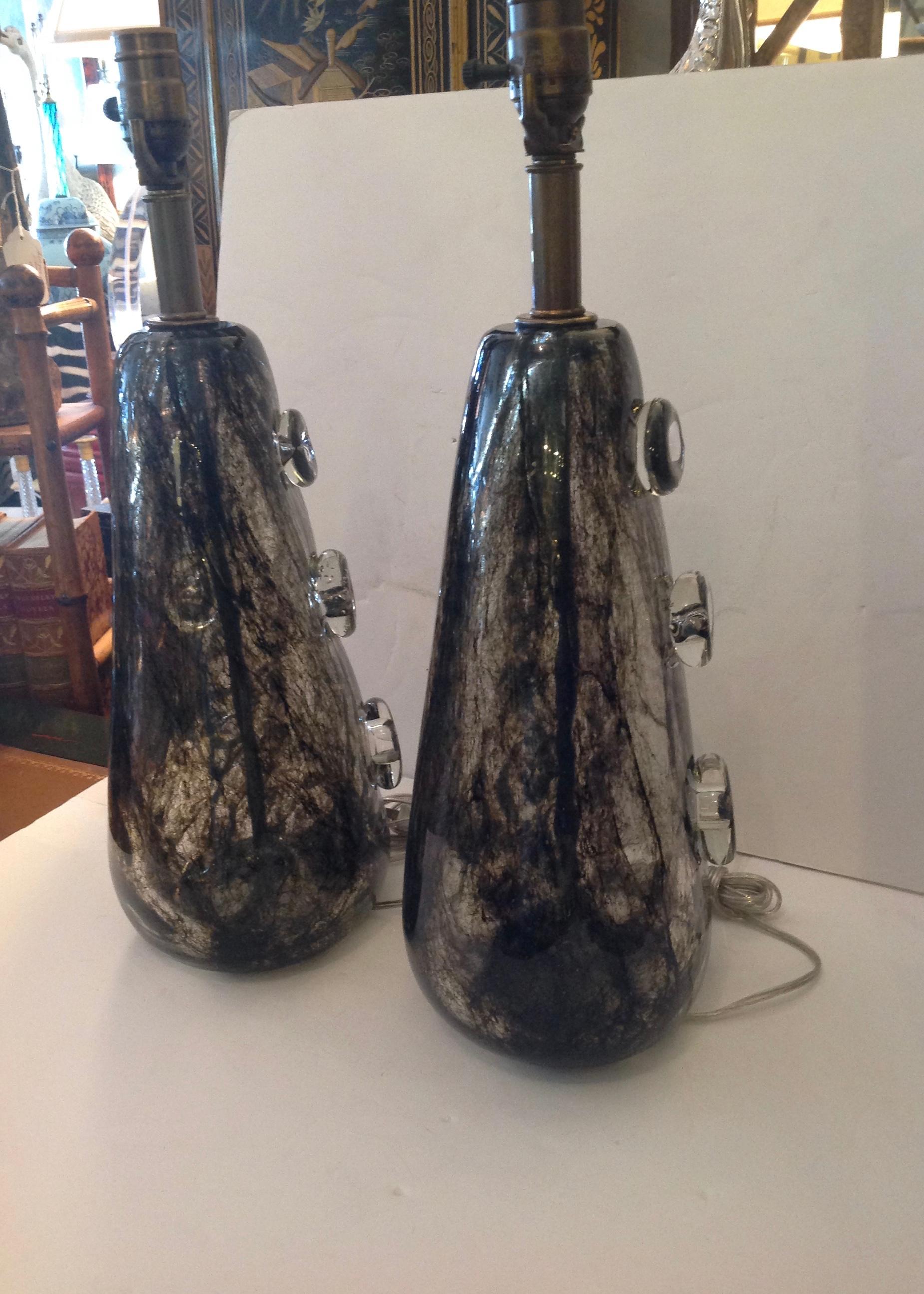 Italian Rare Pair of Ercole Barovier Crepuscolo Glass Lamps