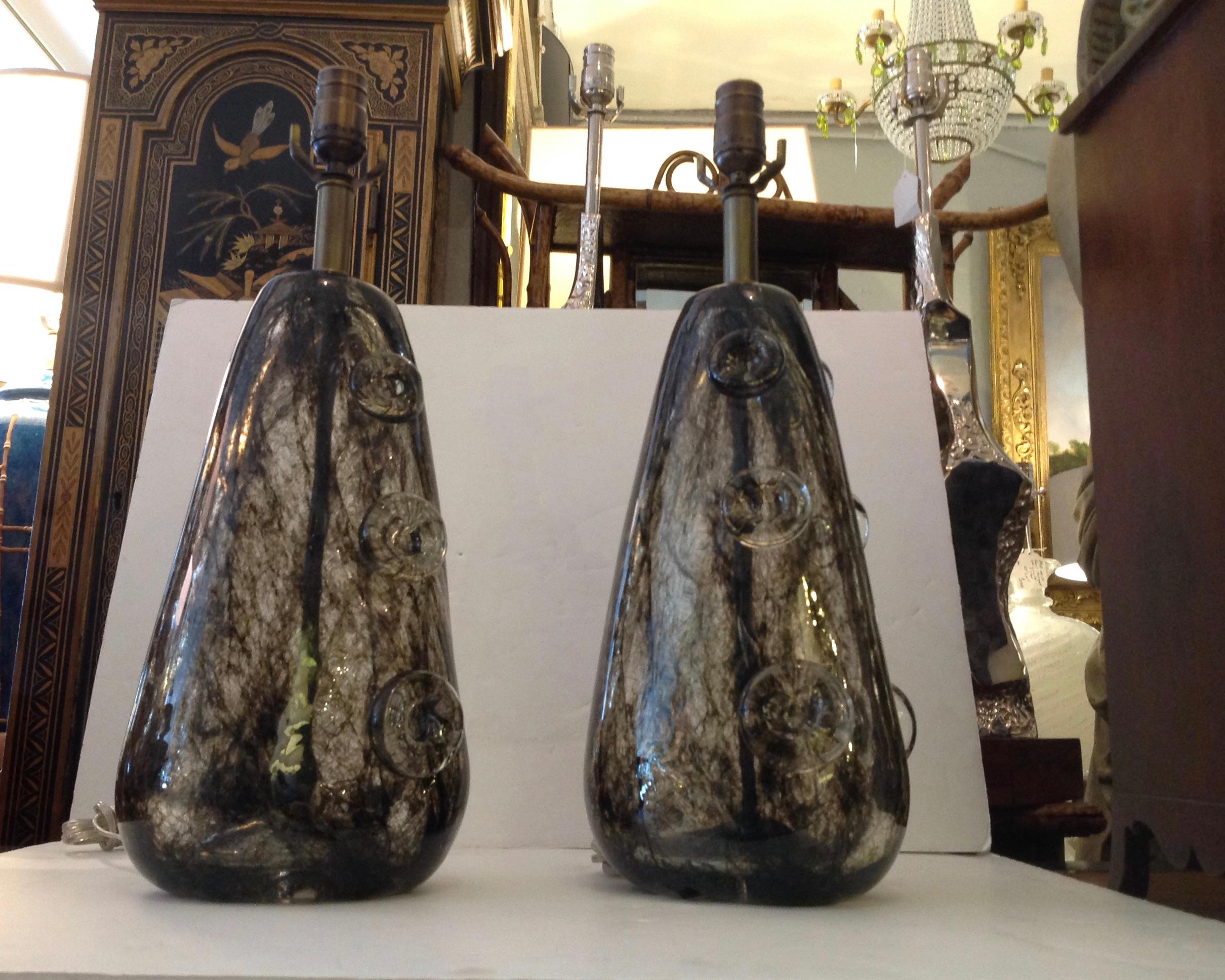 Rare Pair of Ercole Barovier Crepuscolo Glass Lamps In Good Condition In West Palm Beach, FL