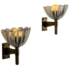 Seltenes Paar Wandleuchten aus Murano-Glas und Messing von Ercole Barovier für Barovier, 1930er Jahre