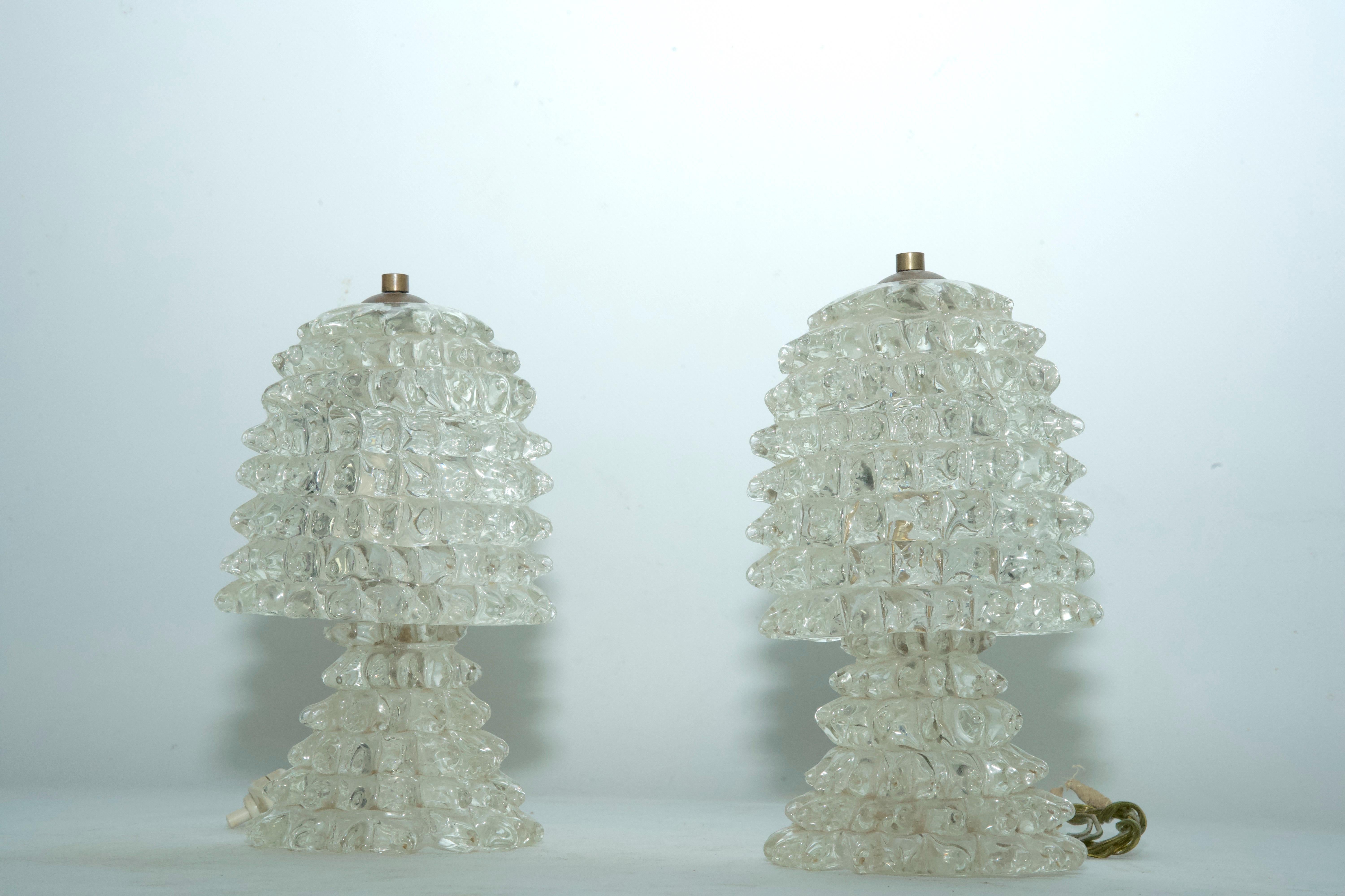 Mid-Century Modern Rare Pair of Ercole Barovier Rostrato table lamps. Italy 1940s For Sale