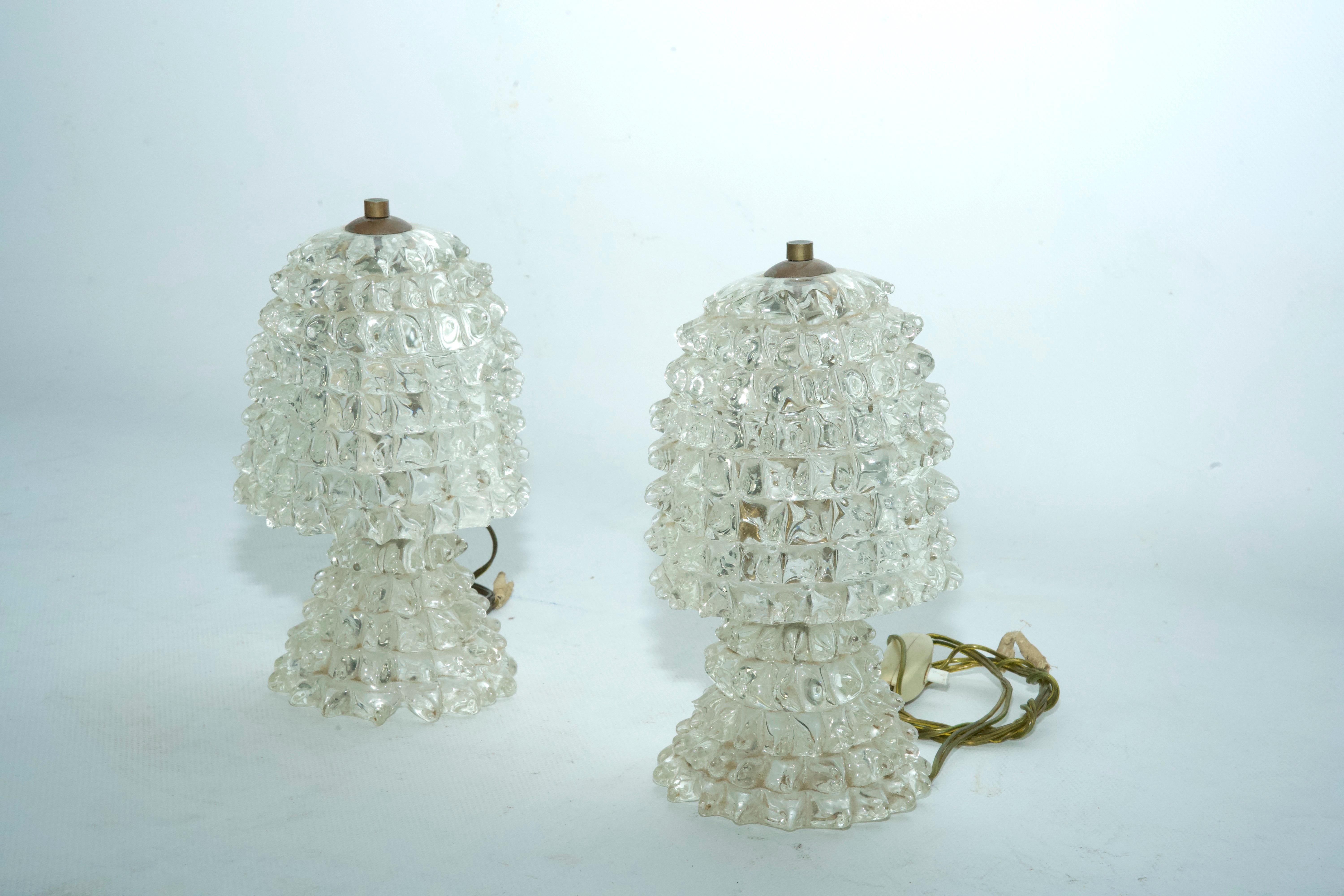 Italian Rare Pair of Ercole Barovier Rostrato table lamps. Italy 1940s For Sale