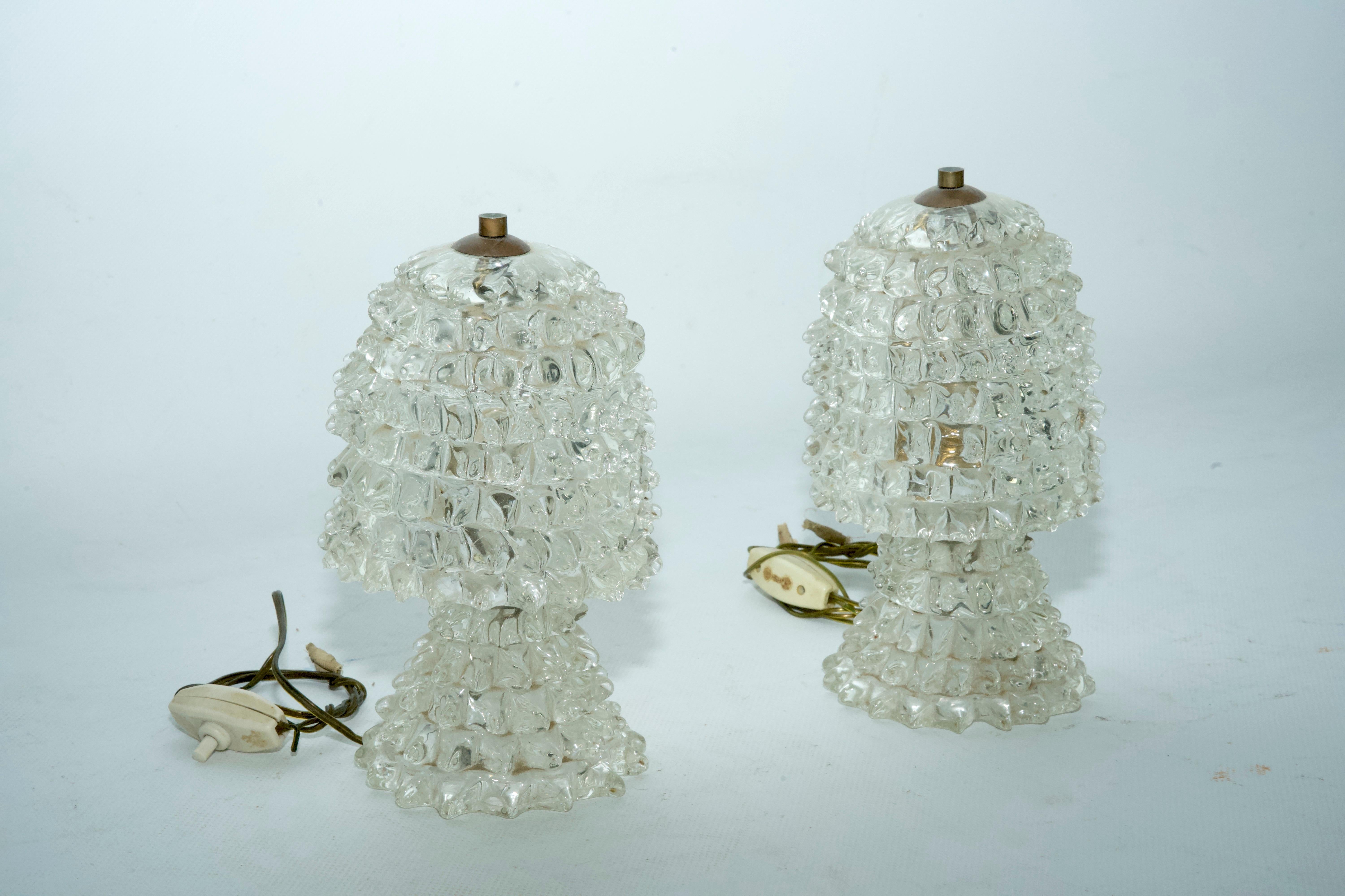 Rare Pair of Ercole Barovier Rostrato table lamps. Italy 1940s In Good Condition For Sale In Catania, CT