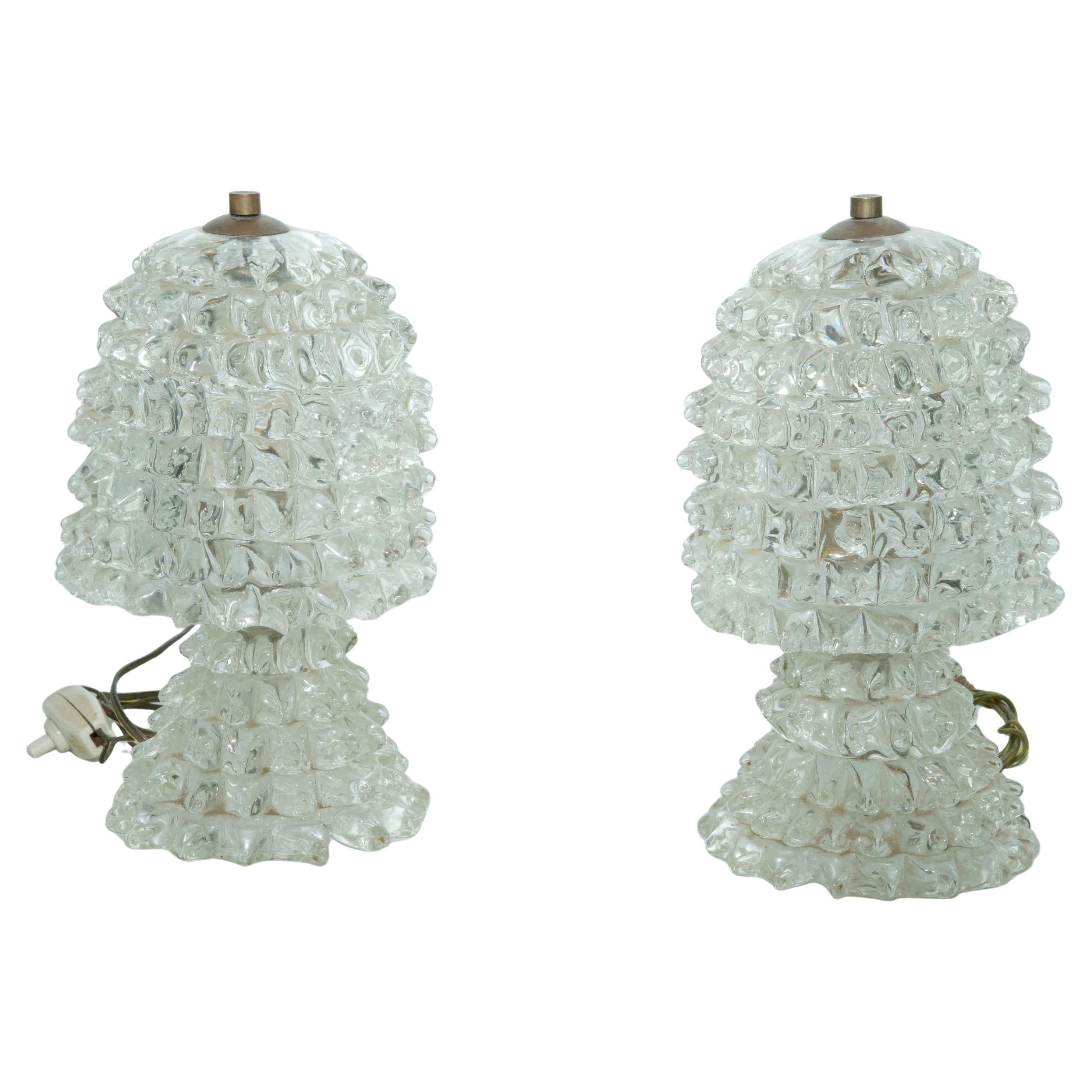 Rare Pair of Ercole Barovier Rostrato table lamps. Italy 1940s