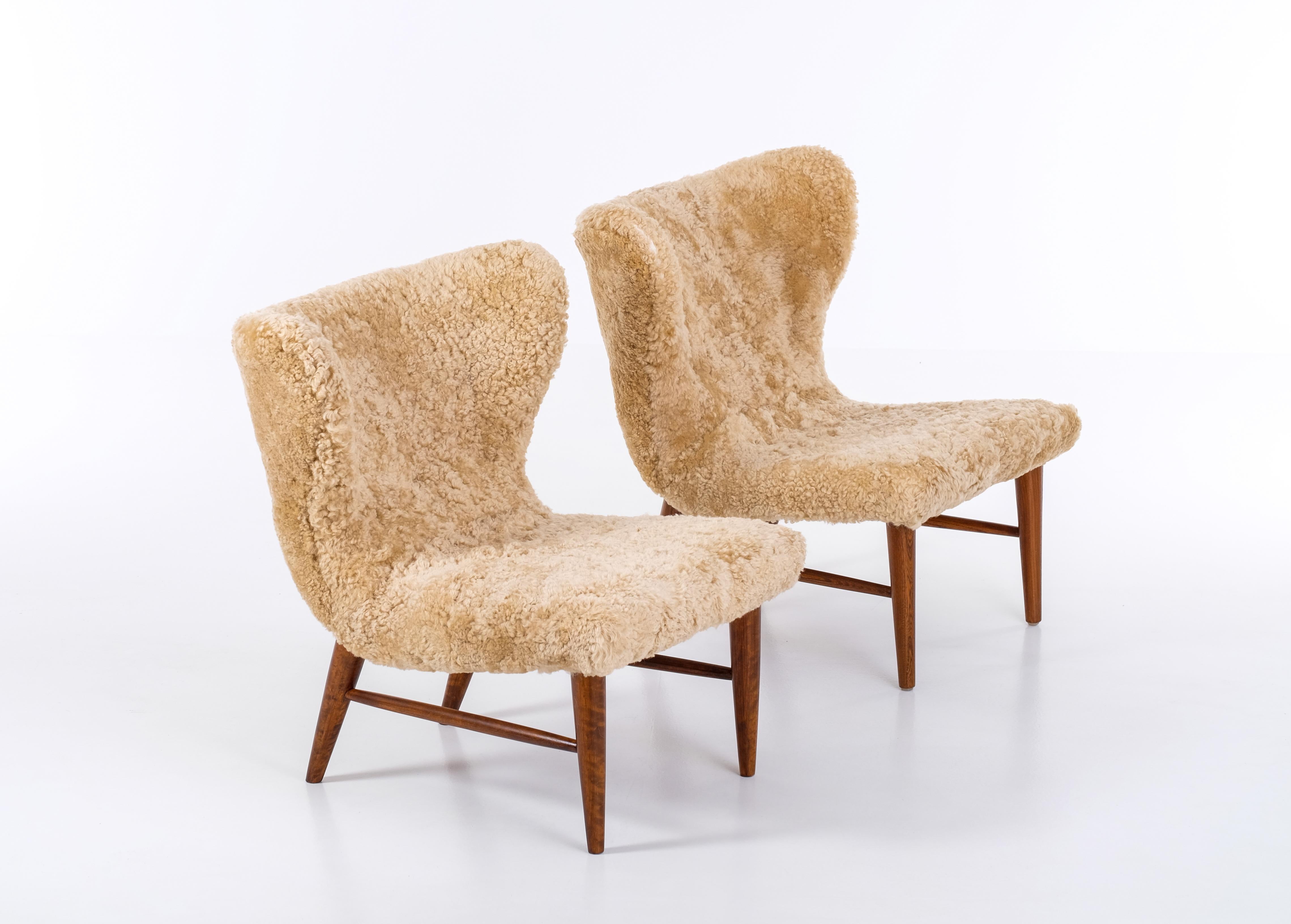 Scandinavian Modern Rare Pair of Erik Bertil Karlén Easy Chairs, Sweden, 1950s For Sale