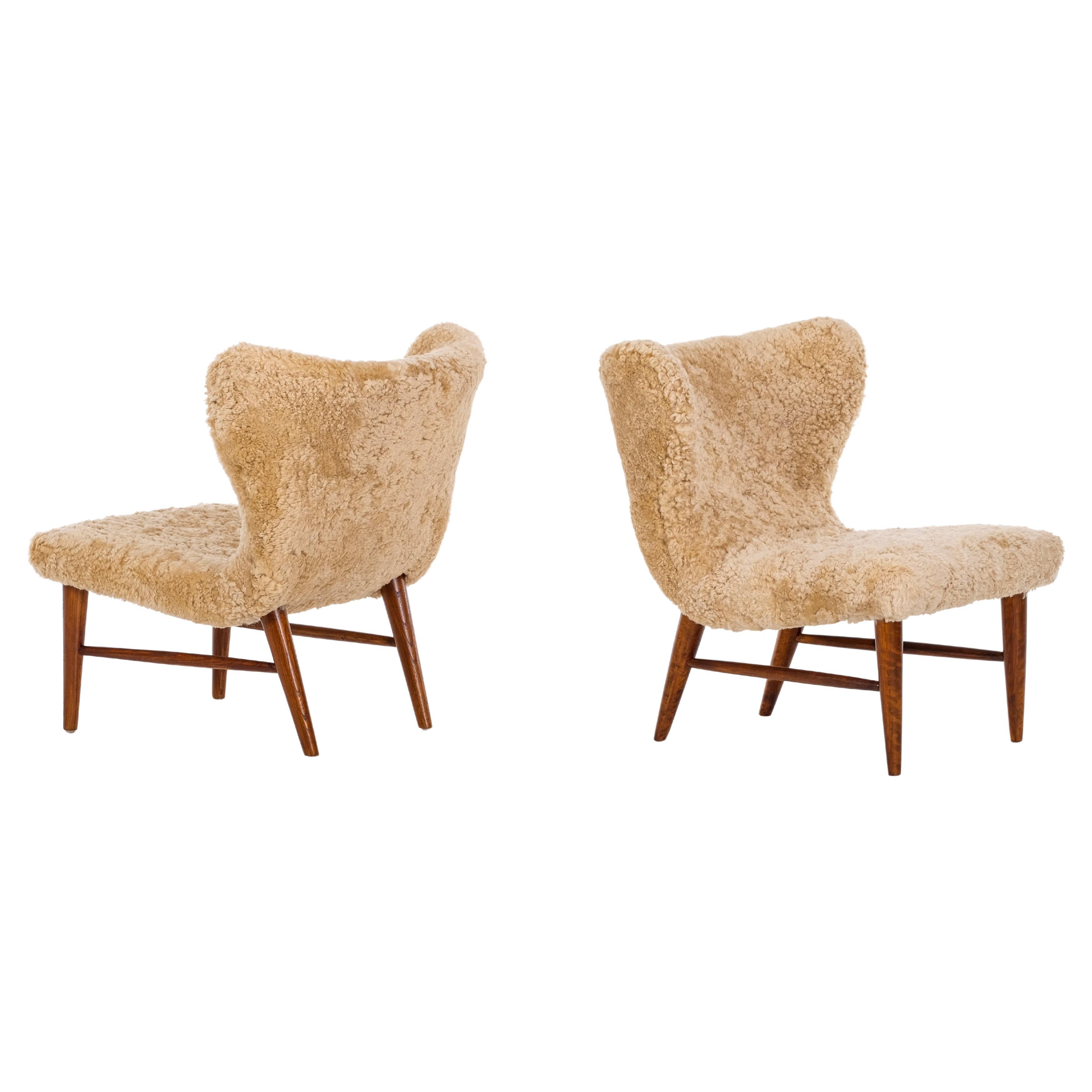 Rare Pair of Erik Bertil Karlén Easy Chairs, Sweden, 1950s