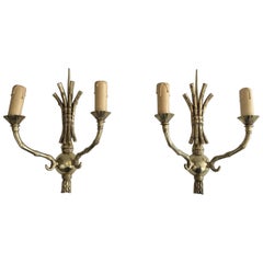 Rare Pair of Faux-Bamboo Bronze Wall Sconces, French, circa 1940