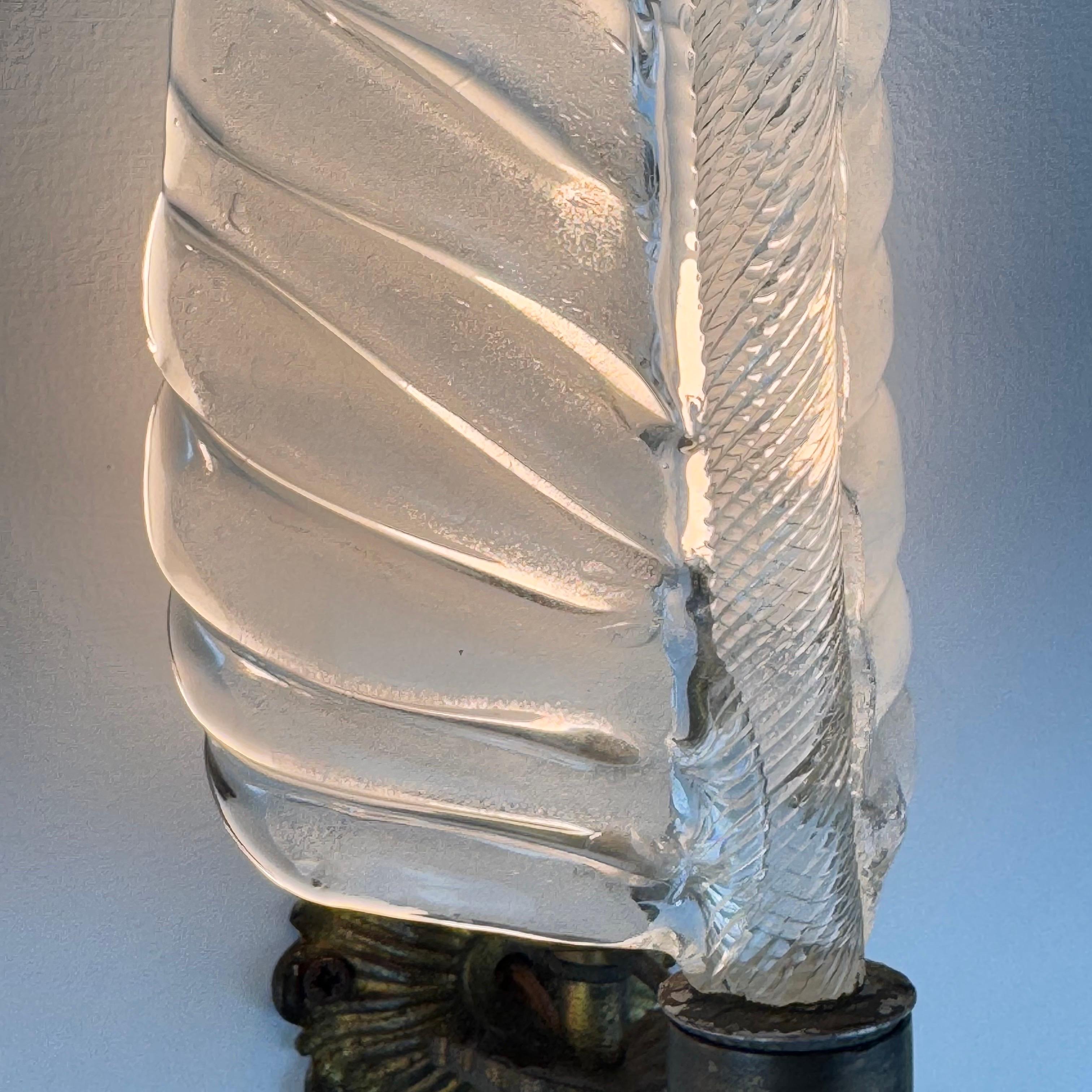 Rare Pair of “Feather” Murano Glass Wall Sconces by Tomaso Buzzi for Venini For Sale 2