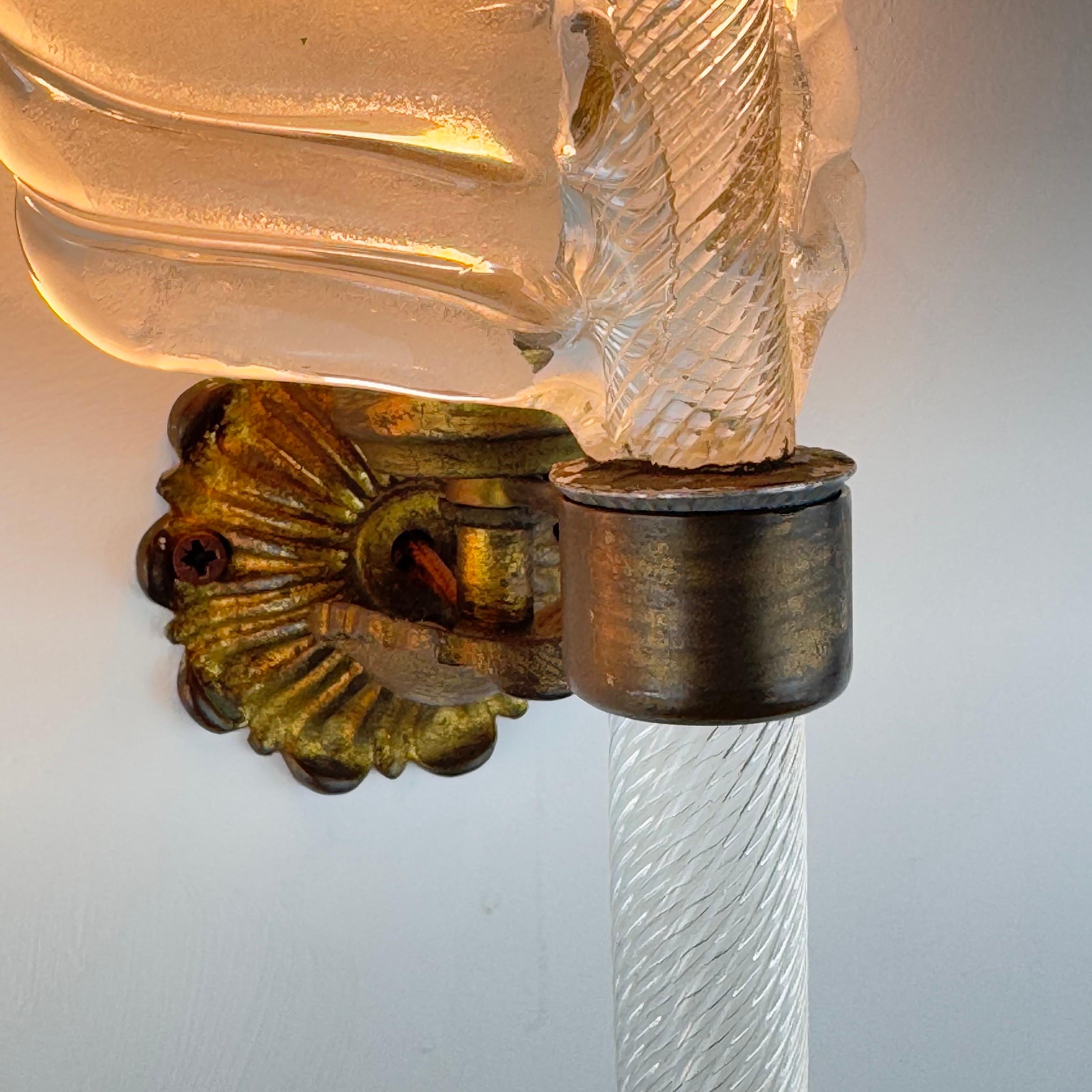 Rare Pair of “Feather” Murano Glass Wall Sconces by Tomaso Buzzi for Venini For Sale 3