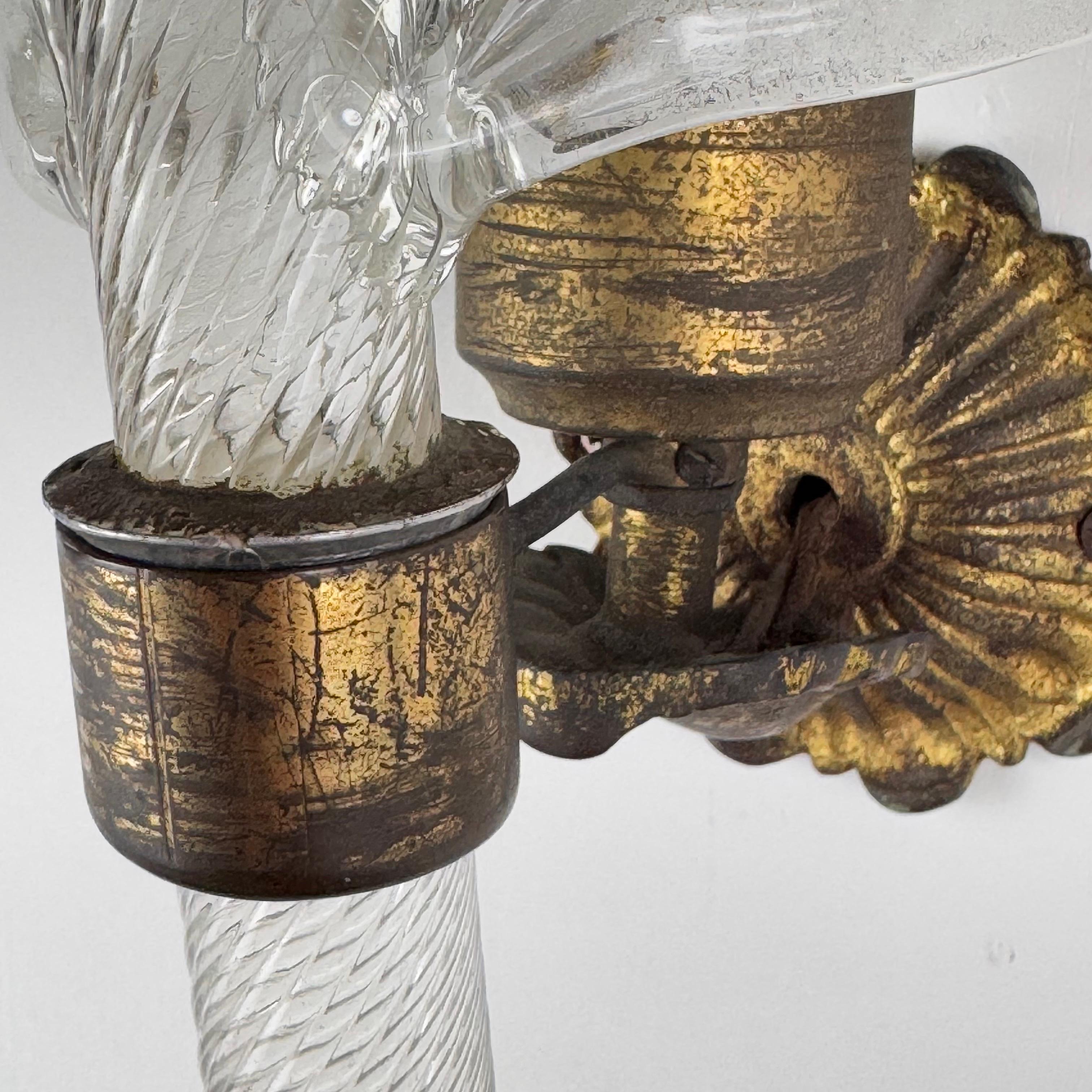 Rare Pair of “Feather” Murano Glass Wall Sconces by Tomaso Buzzi for Venini For Sale 5