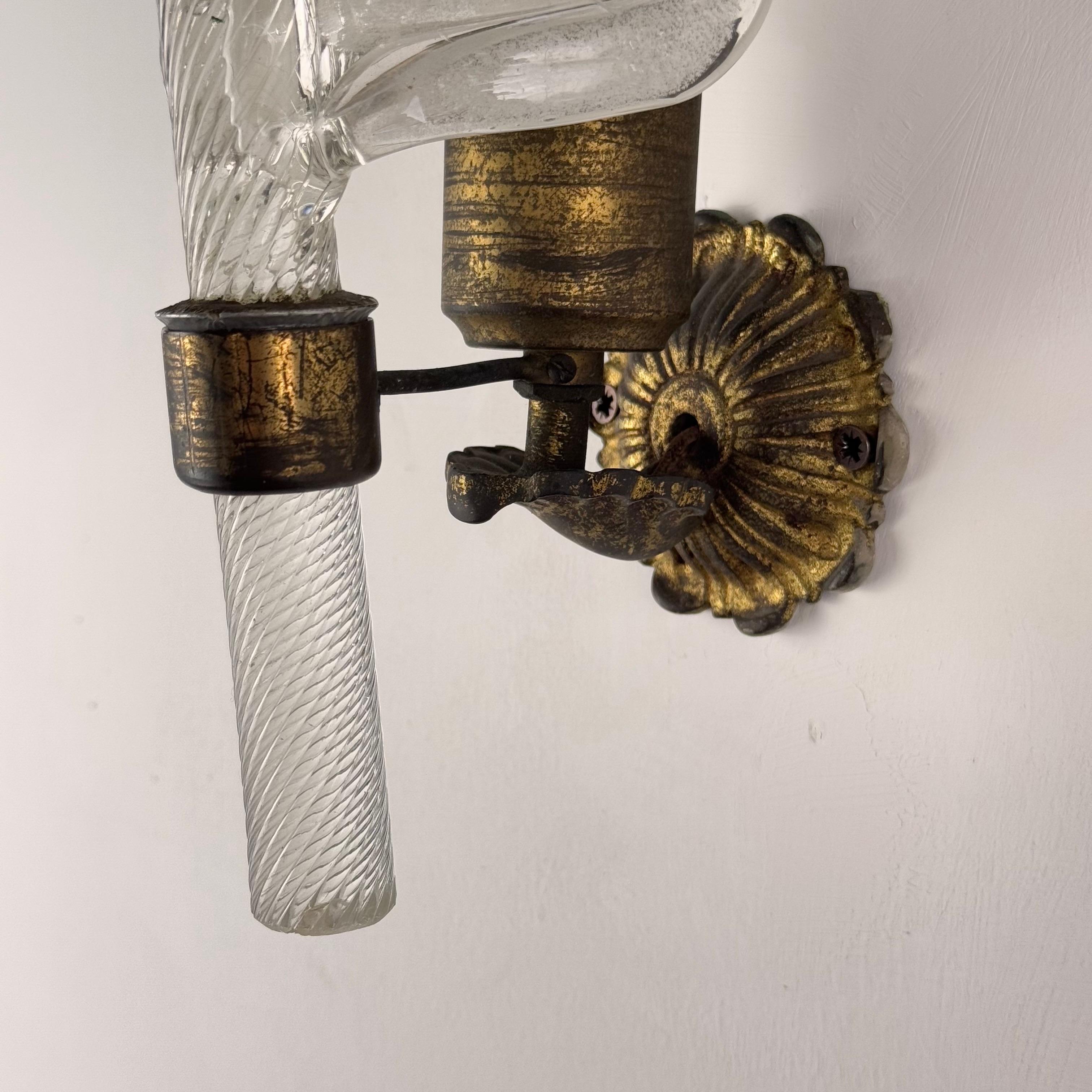 Rare Pair of “Feather” Murano Glass Wall Sconces by Tomaso Buzzi for Venini For Sale 6