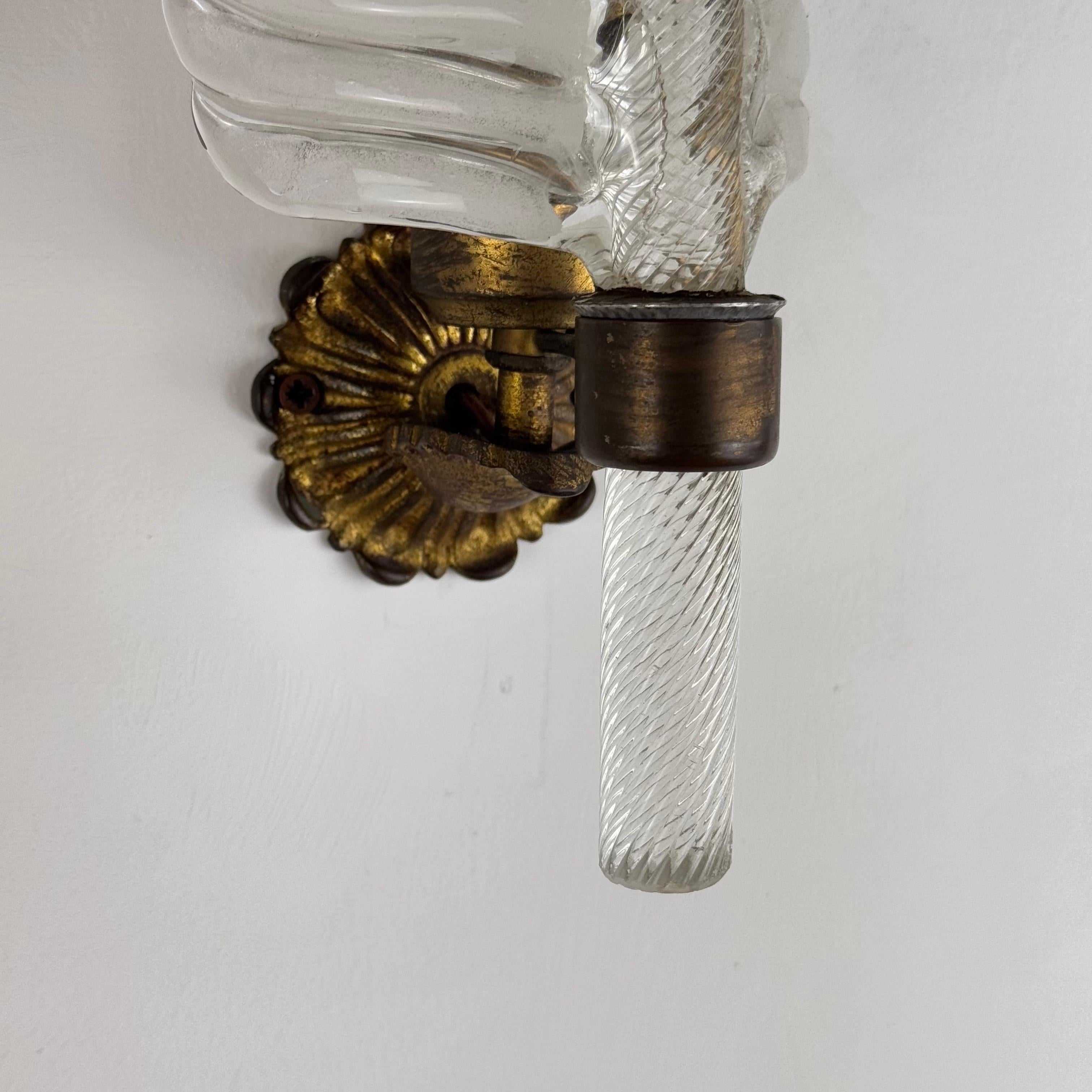 Rare Pair of “Feather” Murano Glass Wall Sconces by Tomaso Buzzi for Venini For Sale 12