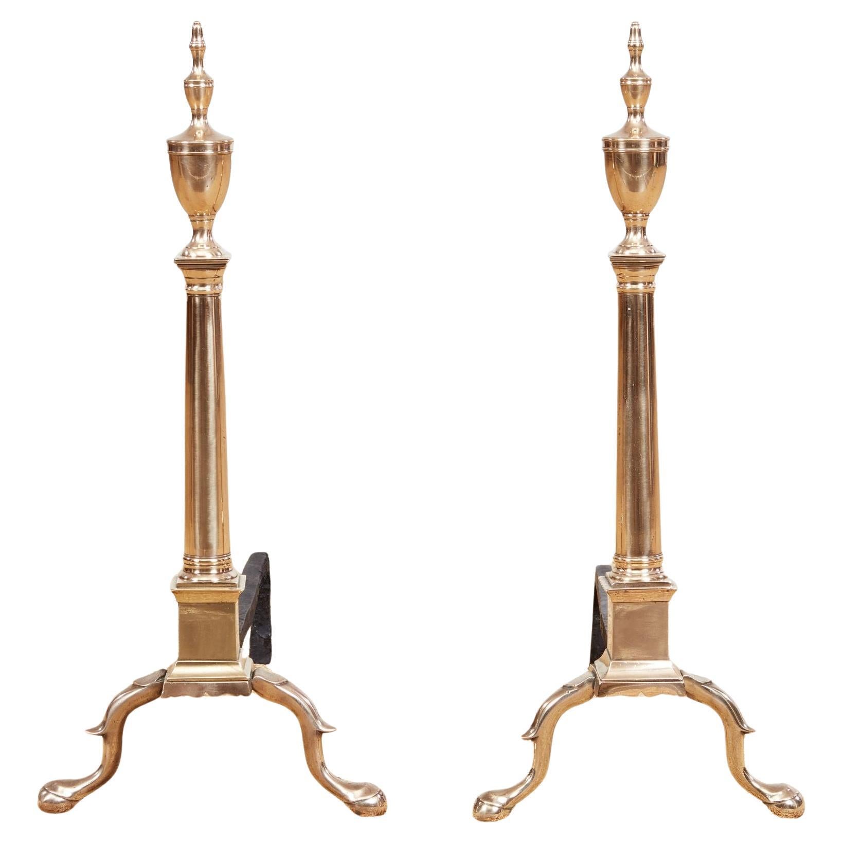Rare Pair of Federal Bell Metal Andirons