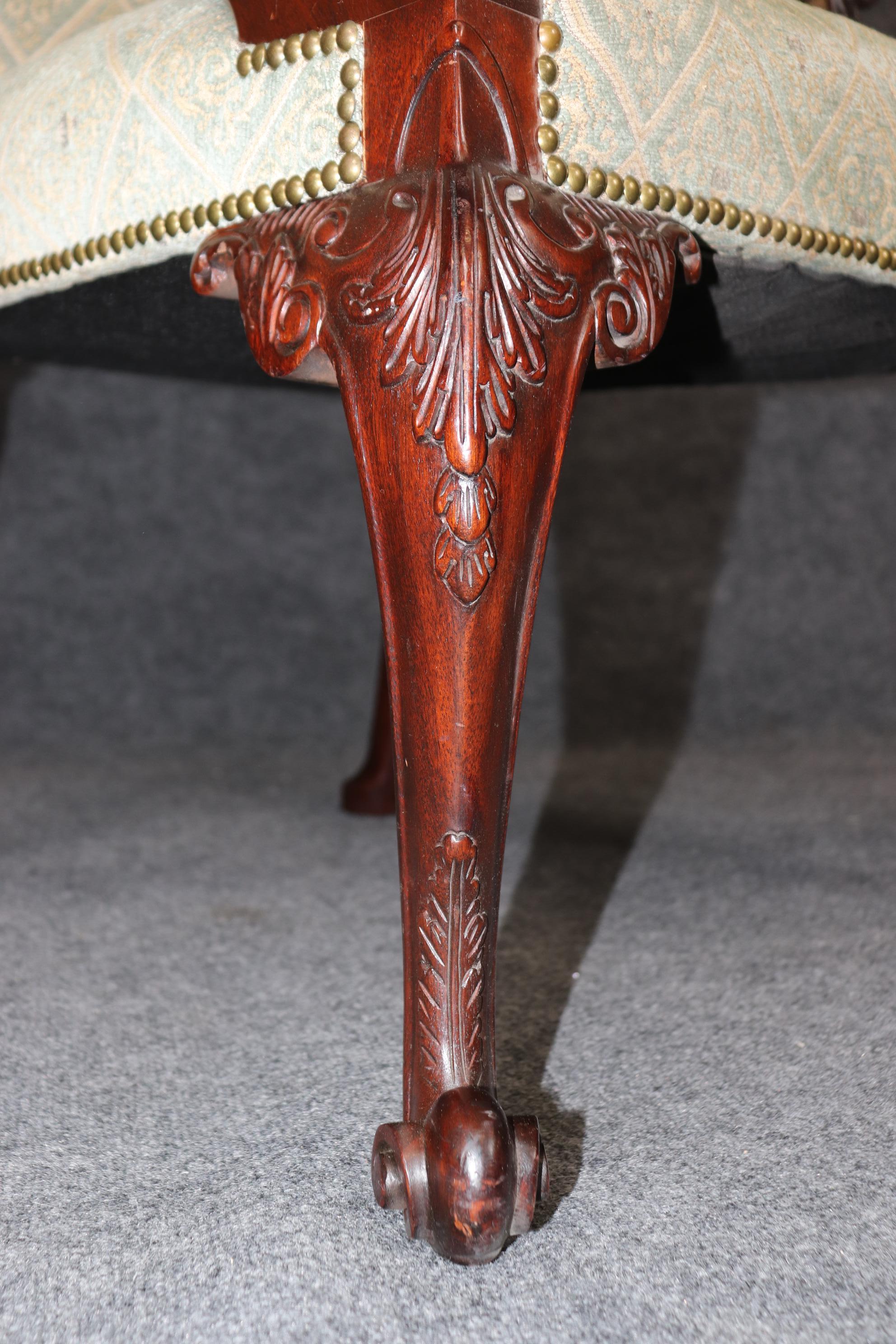 Mid-20th Century Rare Pair of Fine Carved English Mahogany Georgian Marlborough Armchairs For Sale