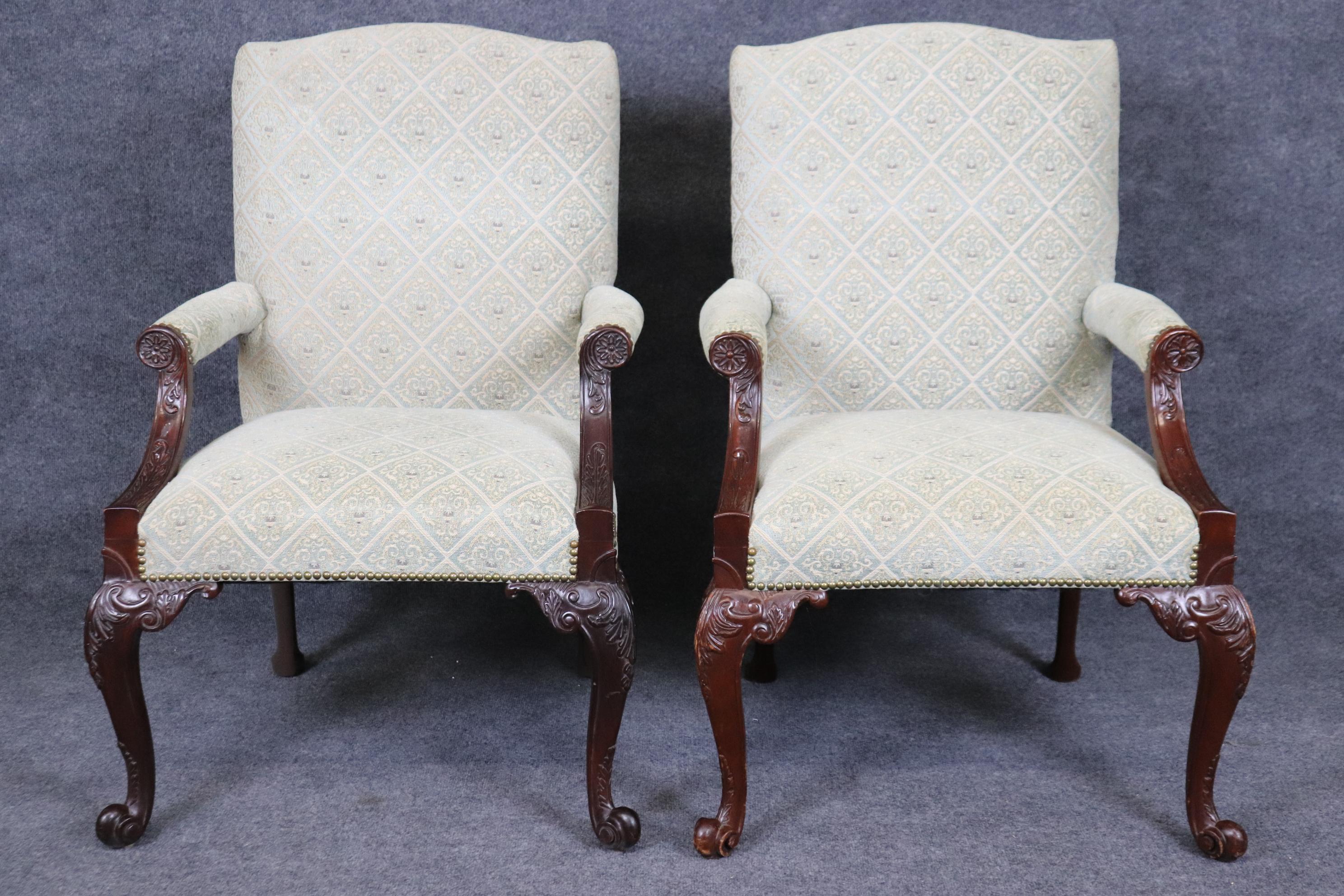 Rare Pair of Fine Carved English Mahogany Georgian Marlborough Armchairs For Sale 2