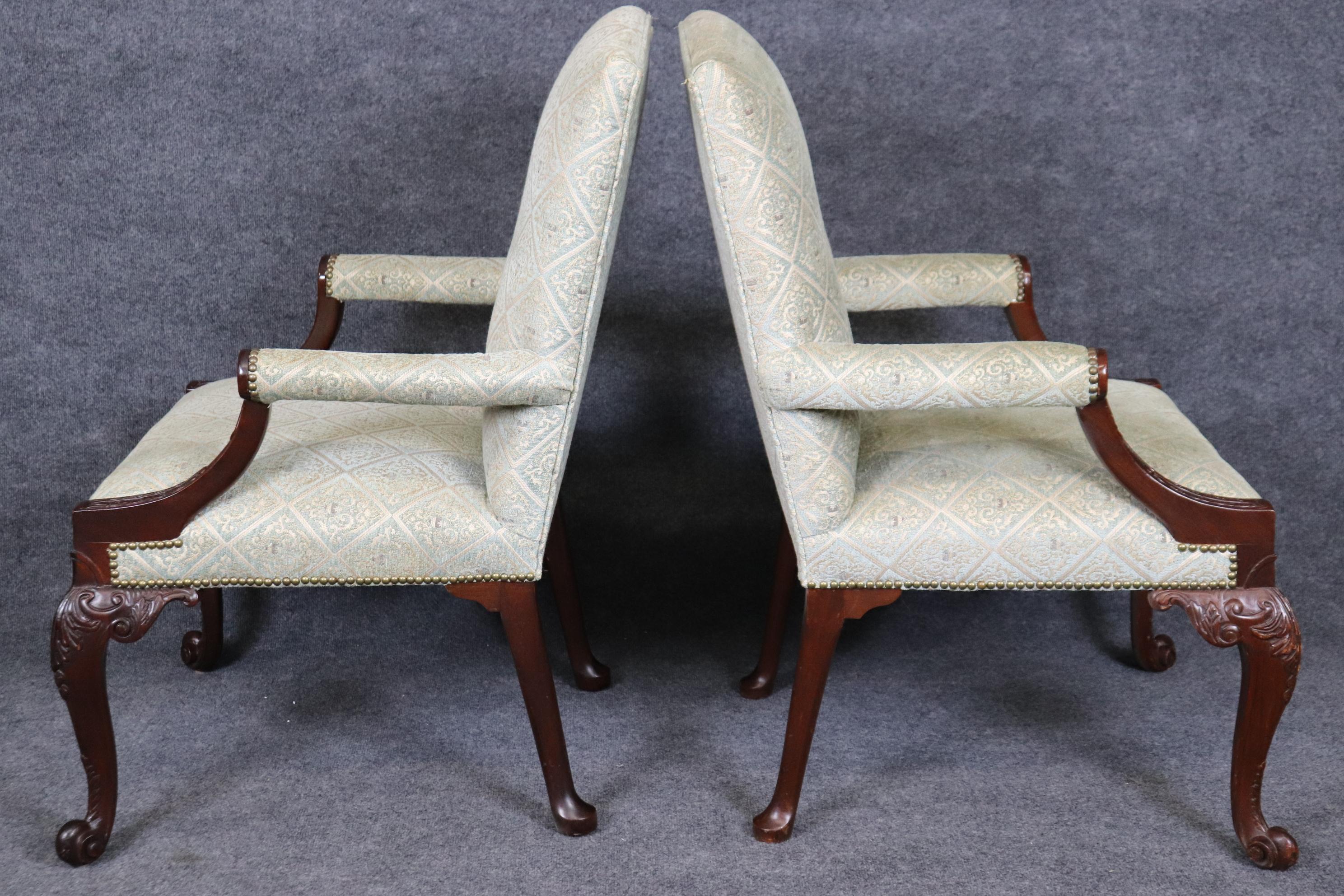 Rare Pair of Fine Carved English Mahogany Georgian Marlborough Armchairs For Sale 3